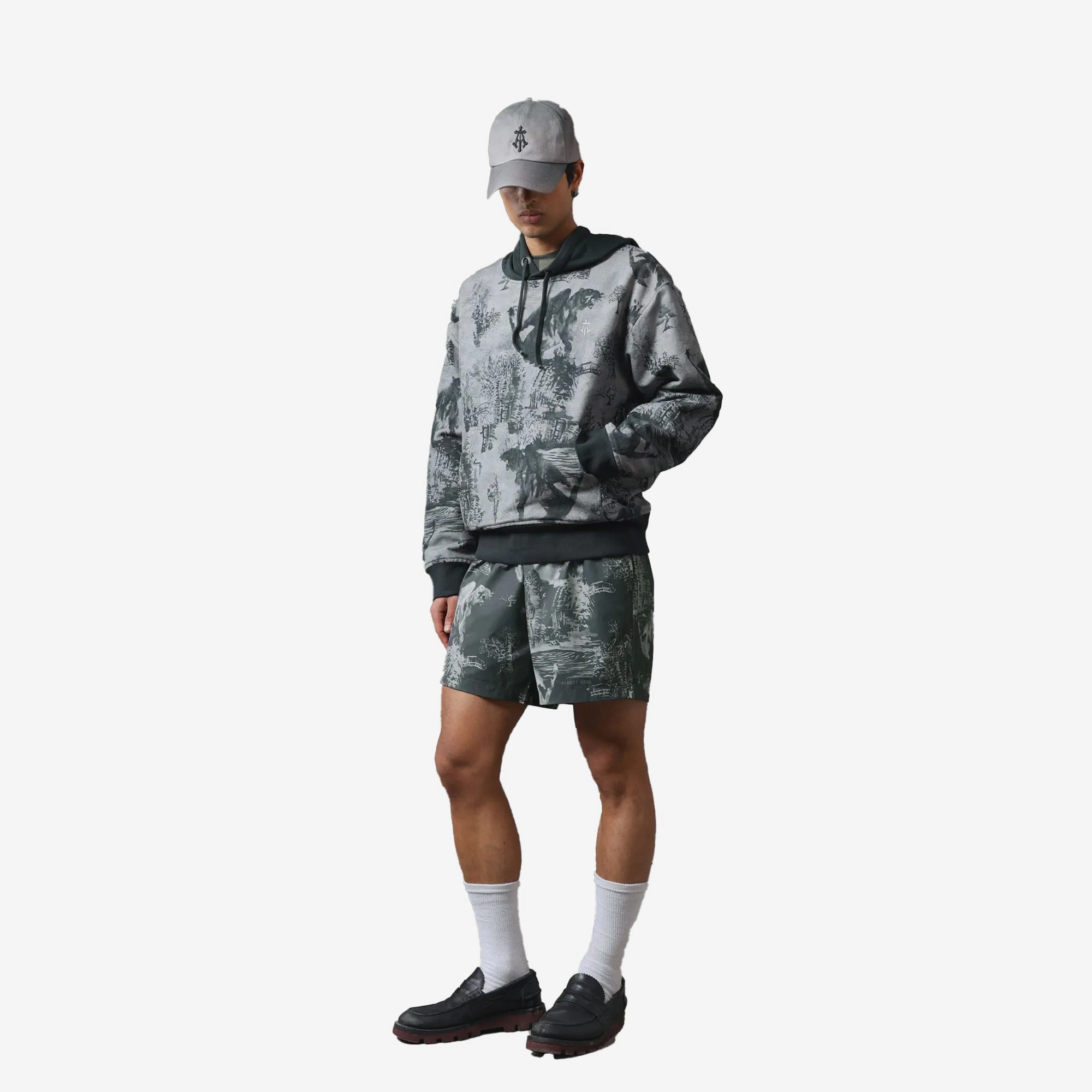 ALMOST GODS | THE TERRAIN SWIM TRUNKS { OLIVE Open Glow BalancedDrape