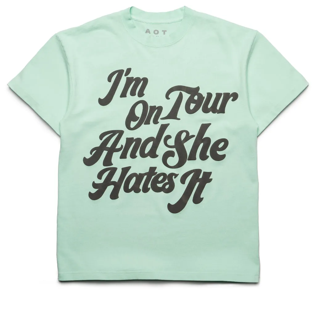 Always On Tour She Hates It Tee - Mint rooftop event