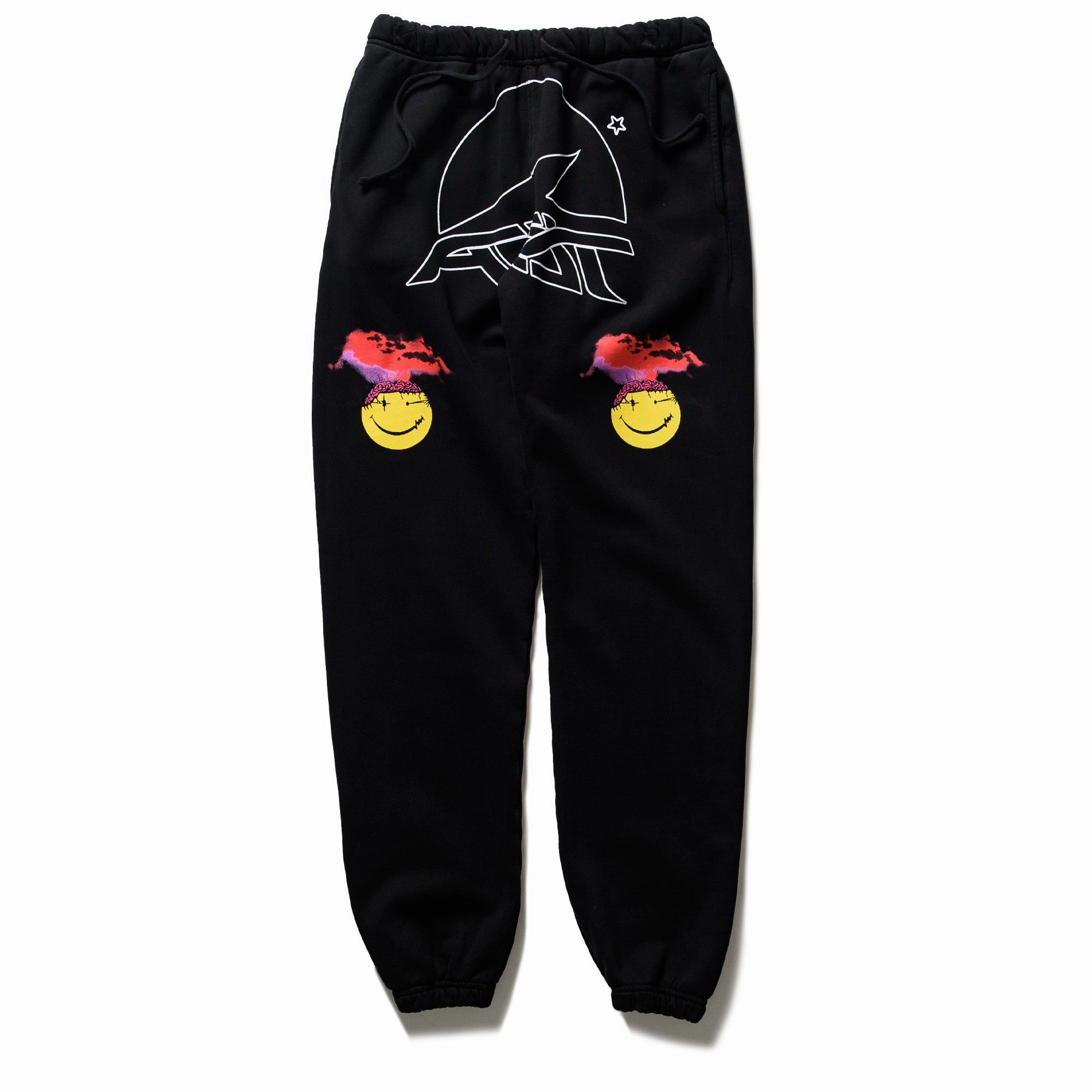 Mesh Paneling Adjustable Drawcord Design Always On Tour Smiley Sweatpants - Black