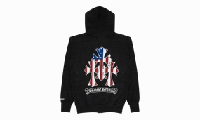 American Flag Cemetery Cross Zip-Up Hoodie "Black/White"