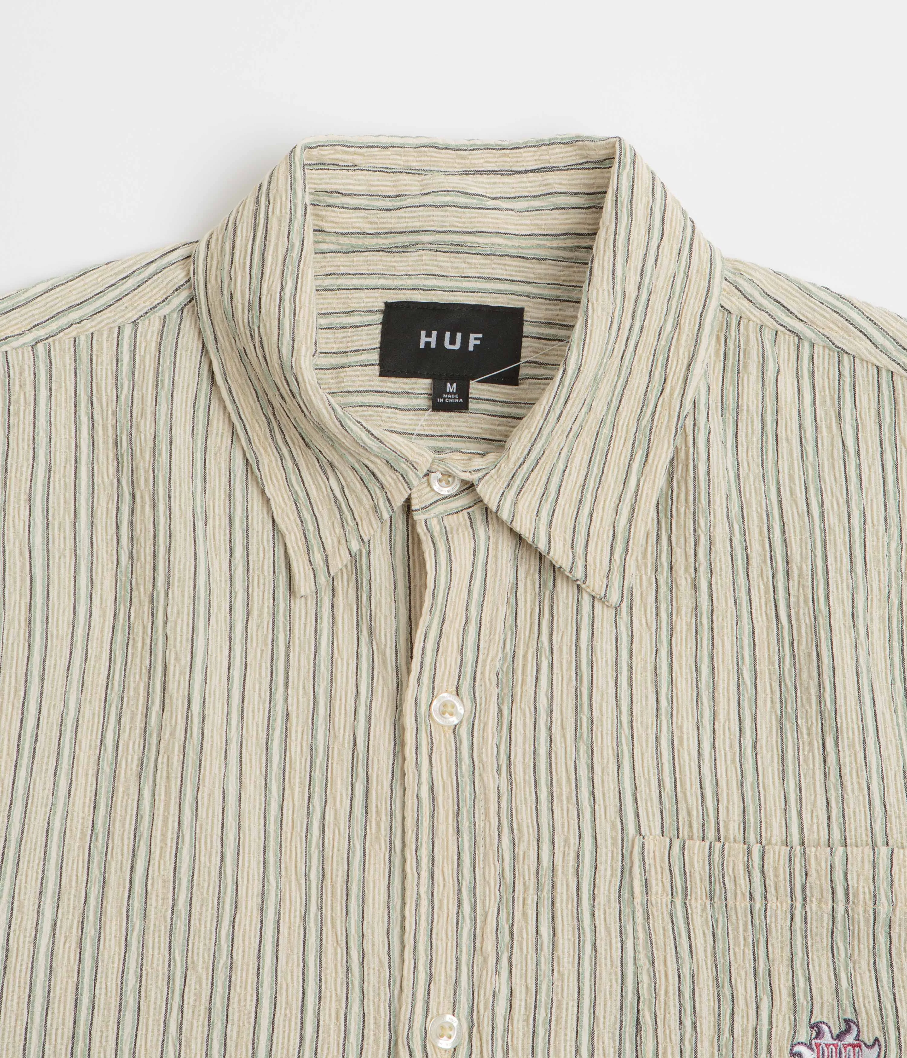 Odor Control Fabric Effortless Comfort HUF Apollo Striped Short Sleeve Shirt - Natural