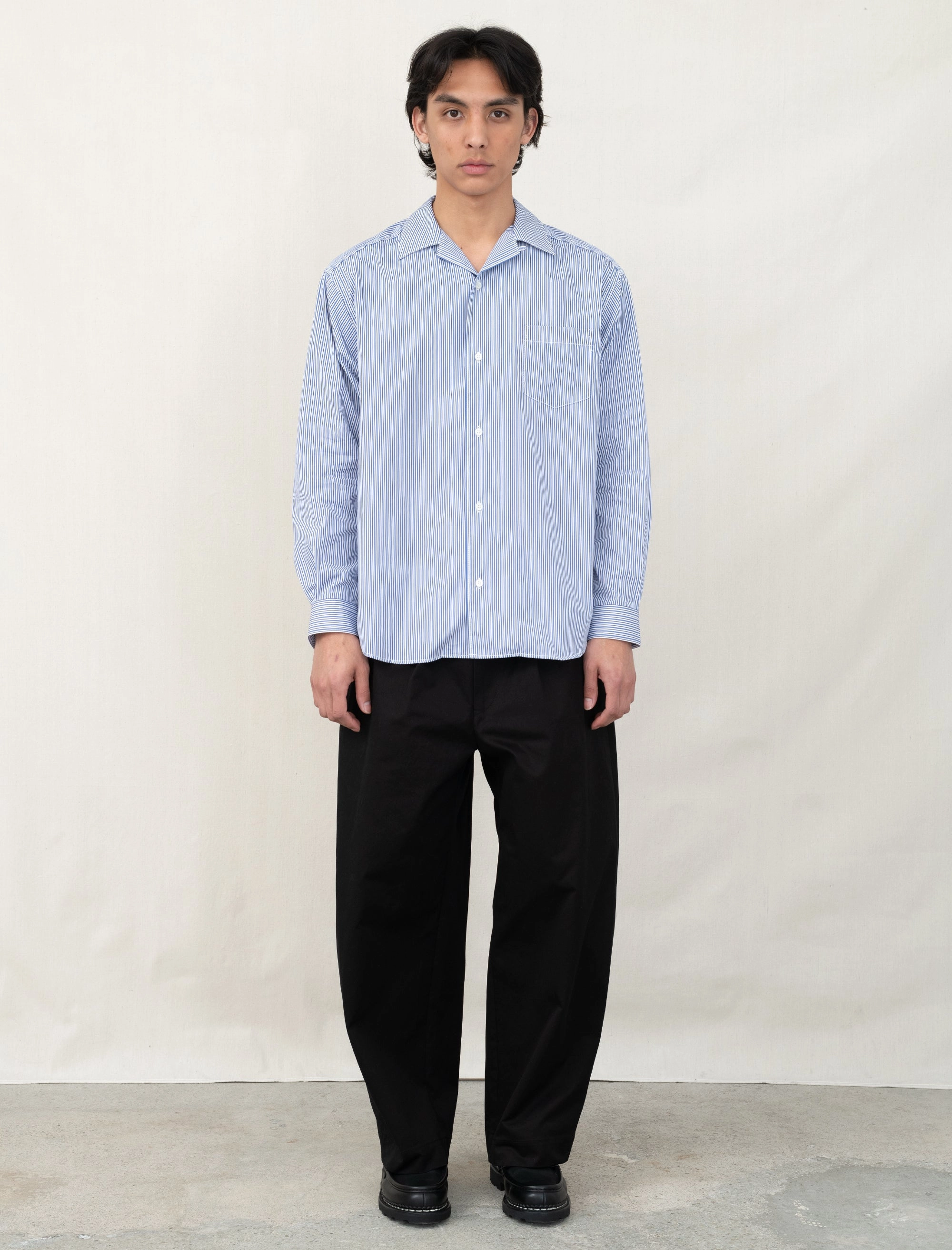 SheerLayering Camp Collar Shirt B009 (Navy/Sax)