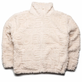 Mountain Purple Brand Wordmark Repeat Sherpa Jacket - Ecru