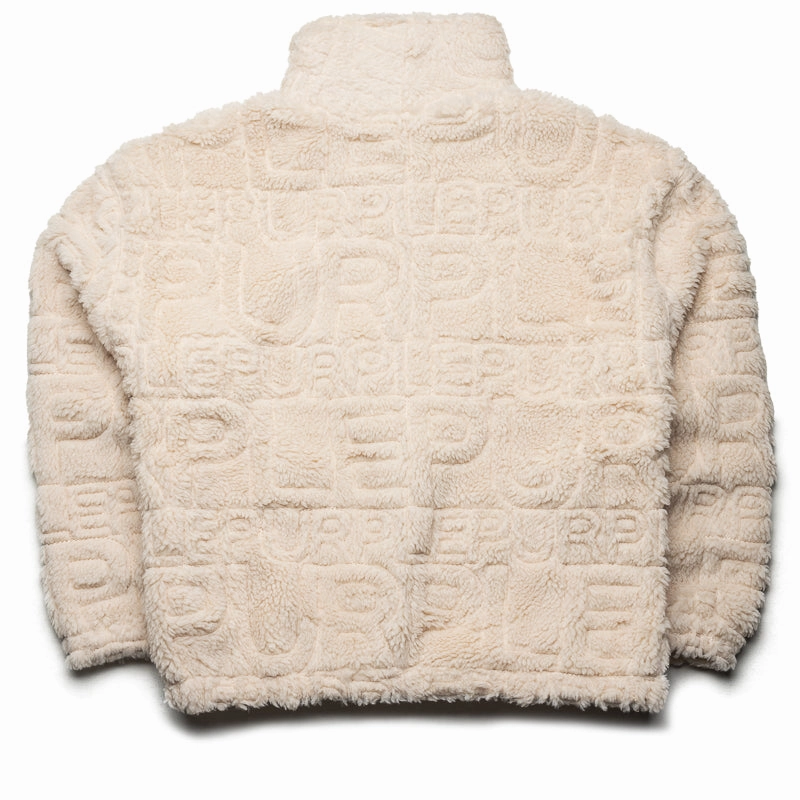 complementary item Beach Holiday Purple Brand Wordmark Repeat Sherpa Jacket - Ecru