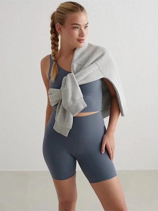 Stormy Blue Midi Biker Shorts Quick Access Pockets Active Lifestyle