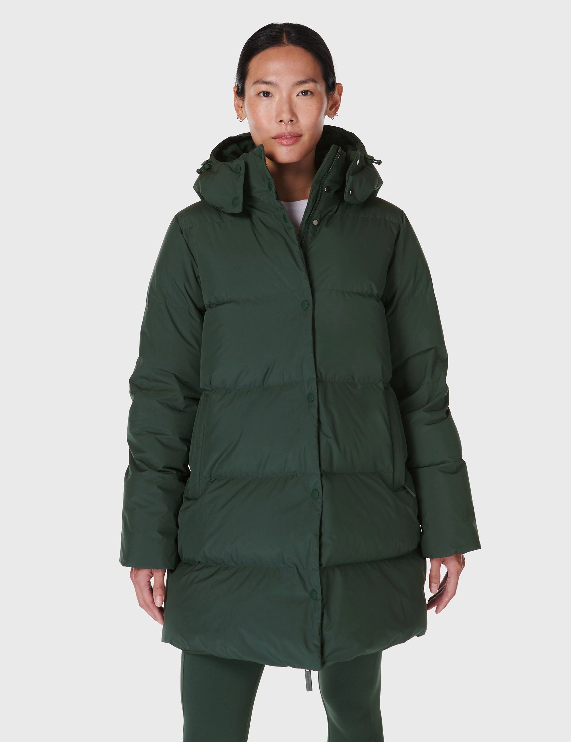 Nimbus Mid Puffer - Trek Green Plaid Design Solid Color