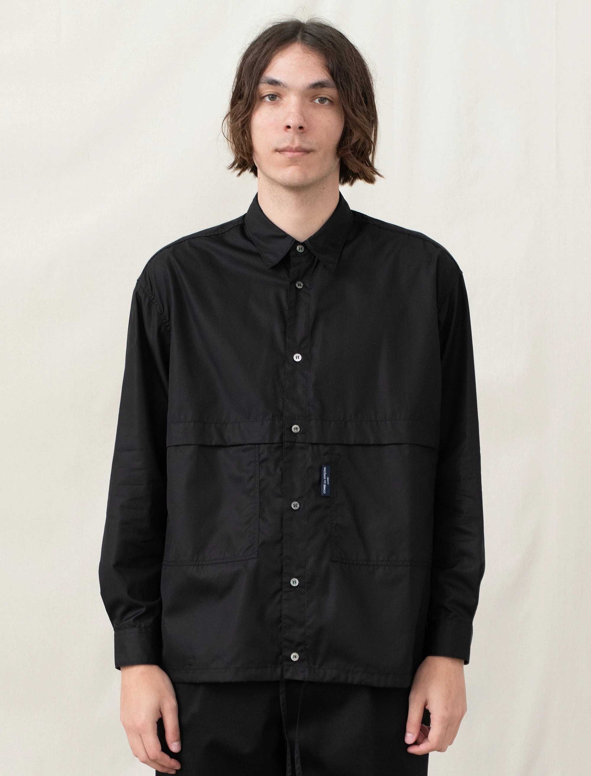 Black Cotton Shirt LayeredCollar