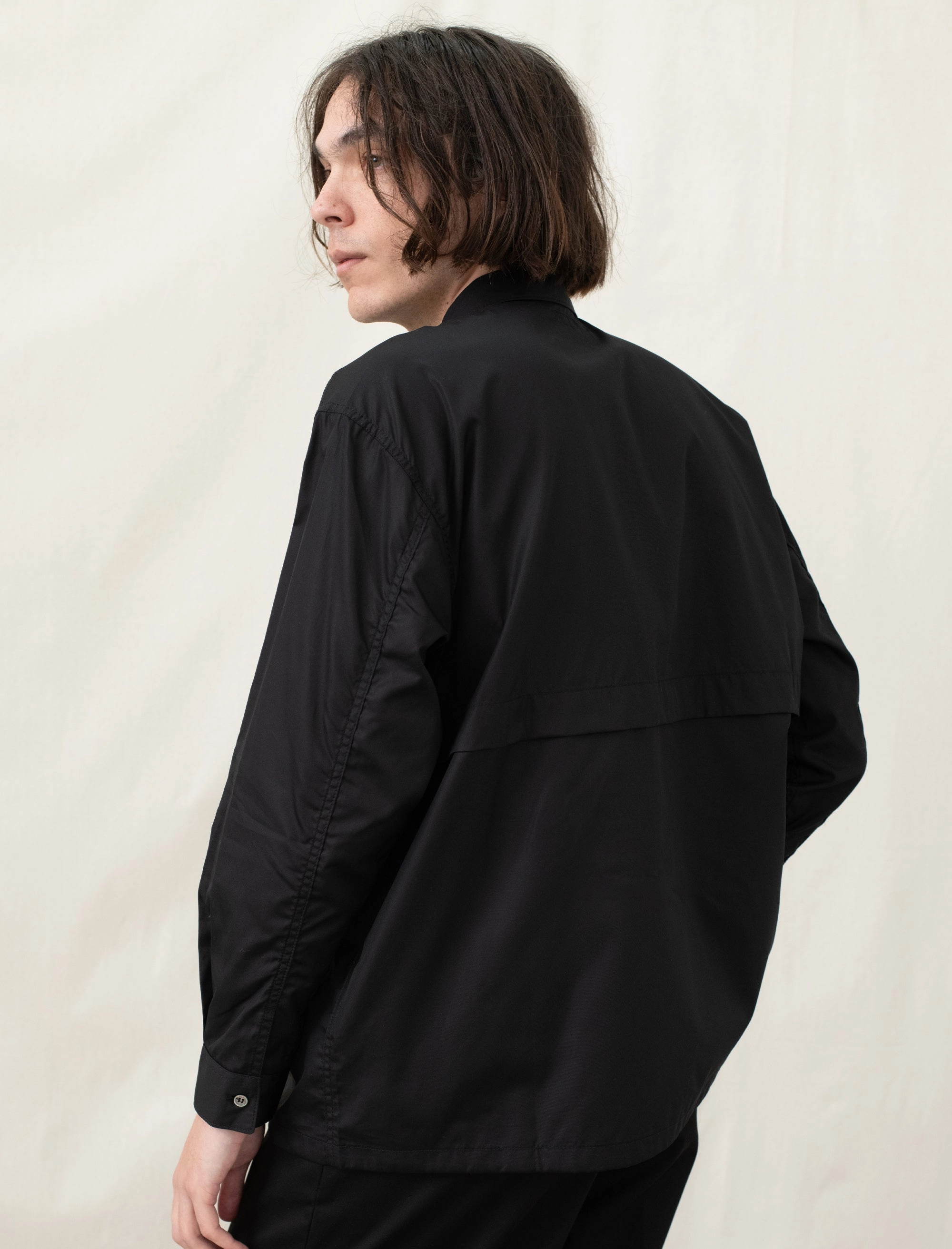 Black Cotton Shirt Elegant Cardigan NonIrritating Seams
