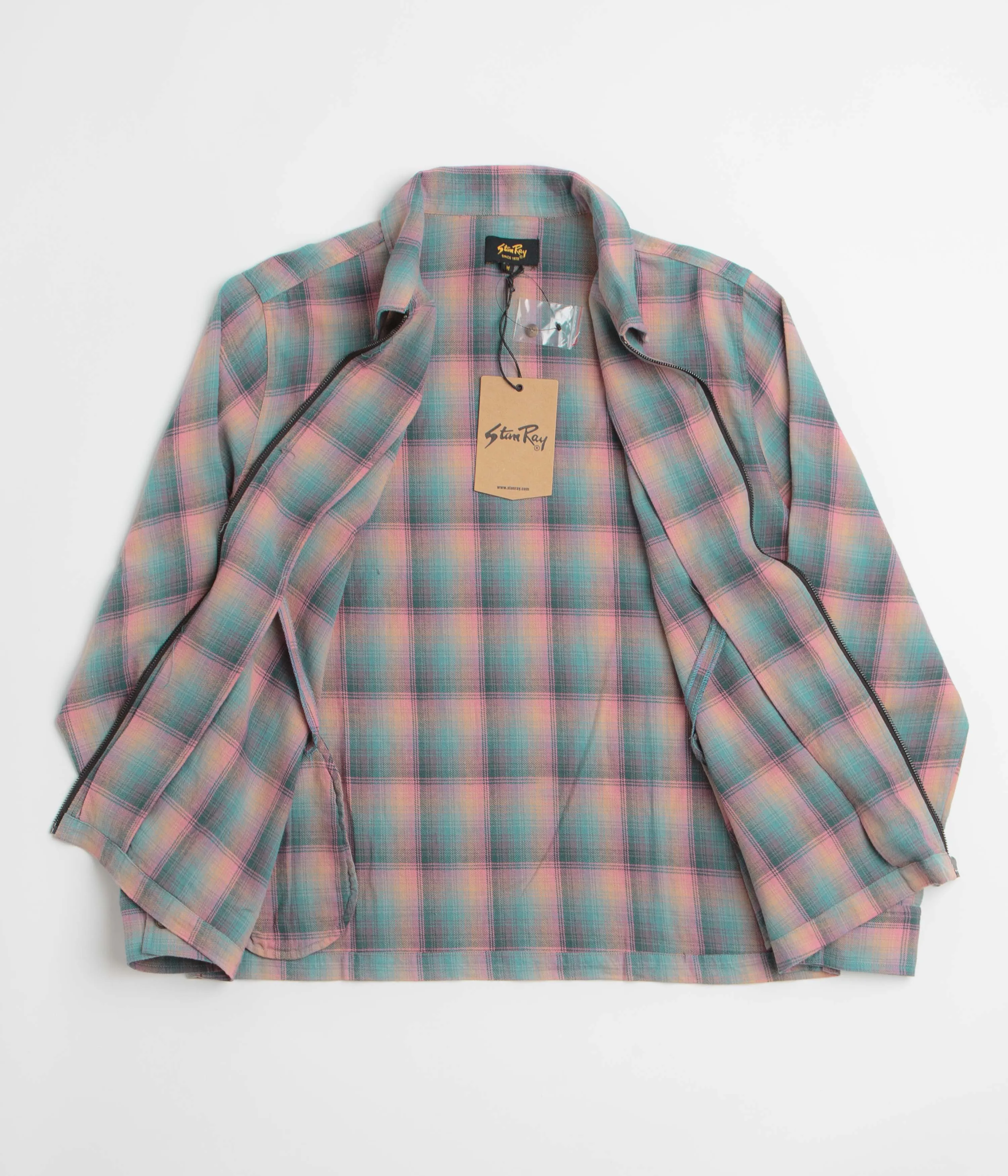 Gift Idea Sheer Panel Stan Ray Zip Shirt - Pink / Teal Plaid