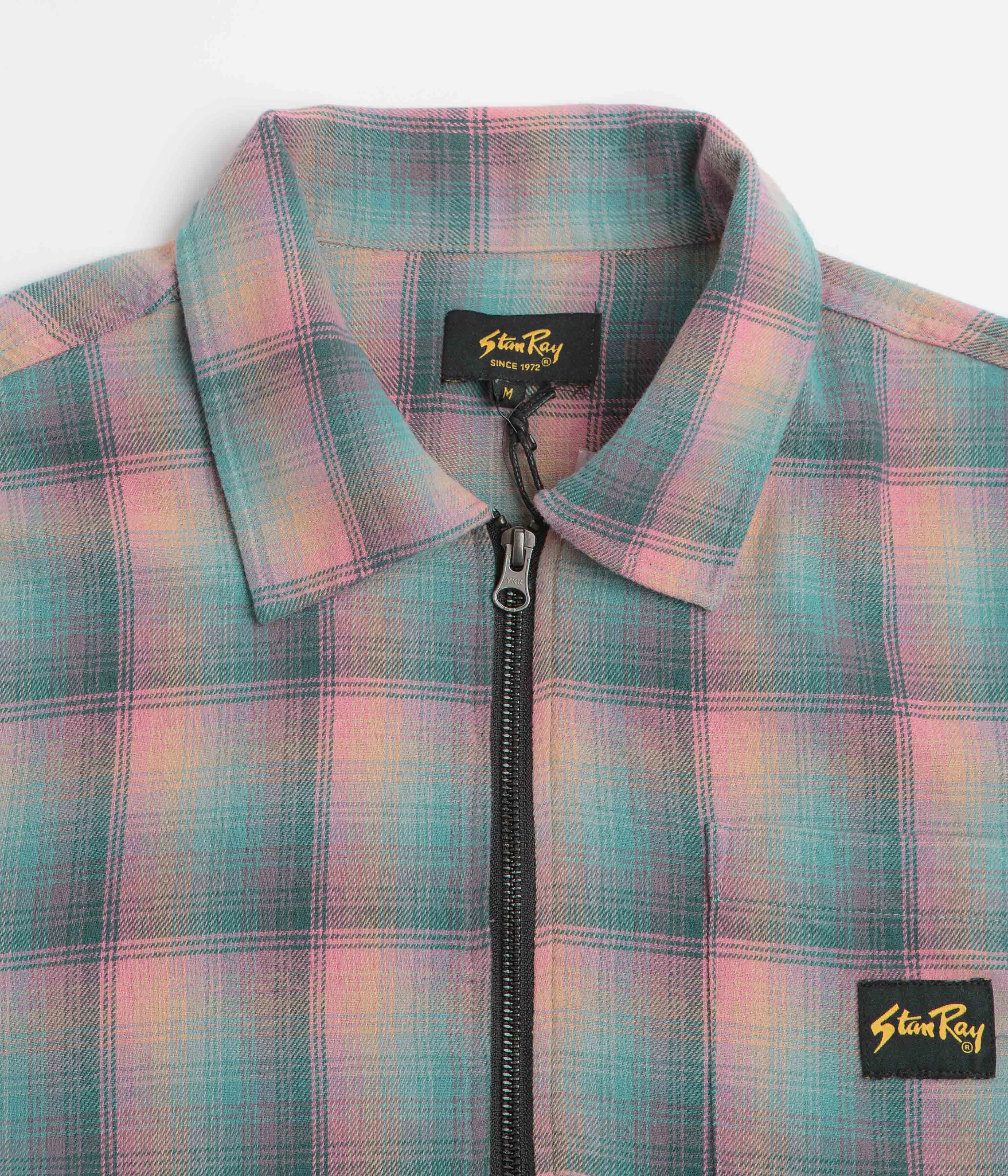 Stan Ray Zip Shirt - Pink / Teal Plaid Comfortable fit Geometric Design
