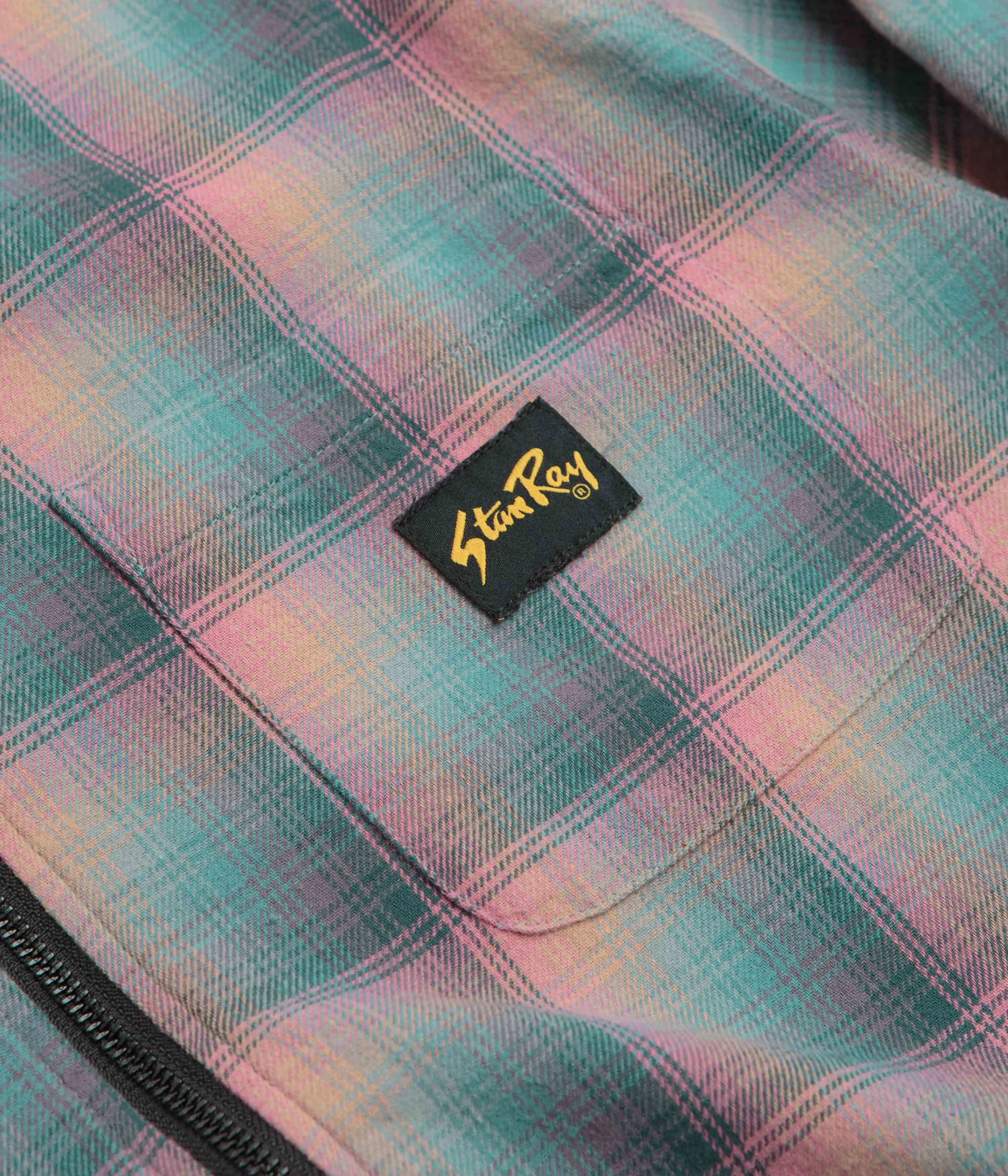 Striped Design Snag Free Surface Stan Ray Zip Shirt - Pink / Teal Plaid