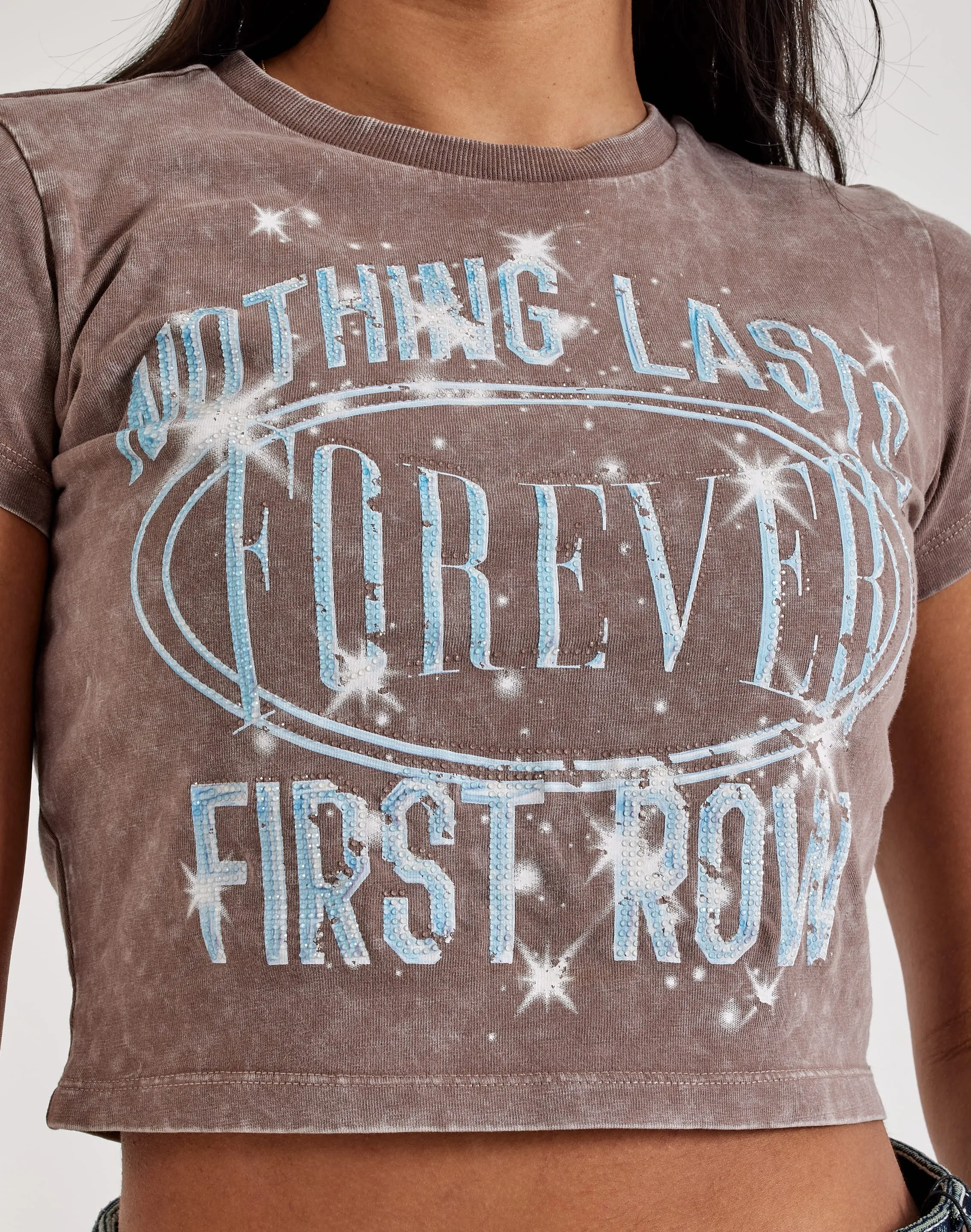 First Row Rhinestone Baby Tee Colorfast Technology
