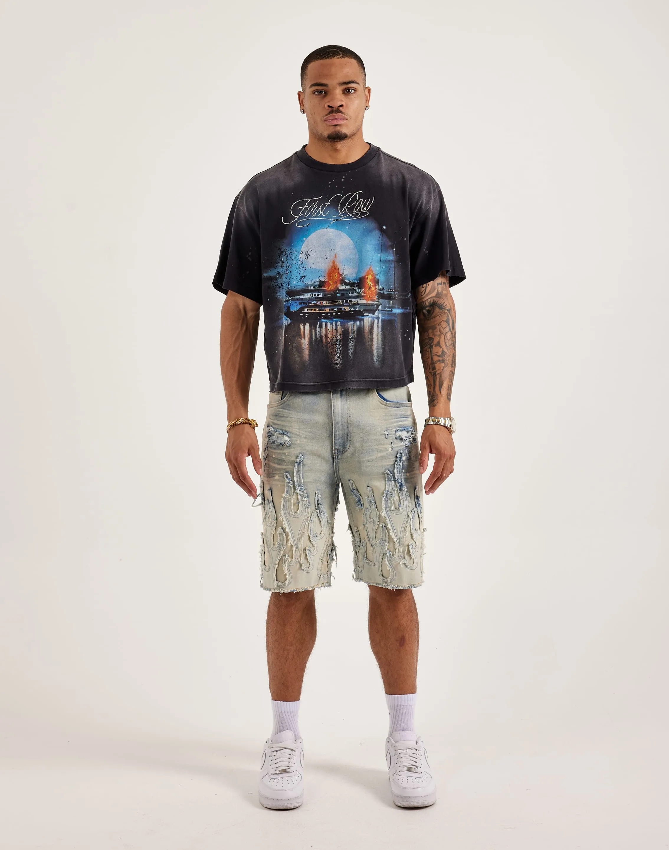 First Row Cropped Rhinestone Tee Shape Hug