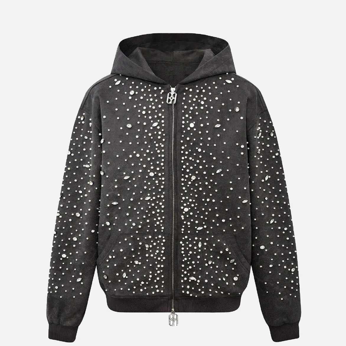 PressureRelief Seams CASHEW BLOSSOM PEARL ZIPPER HOODIE - BLACK