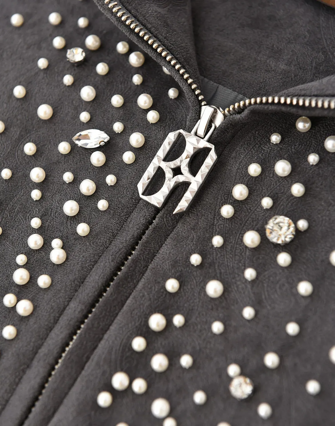 CASHEW BLOSSOM PEARL ZIPPER HOODIE - BLACK Forest Air StretchFree