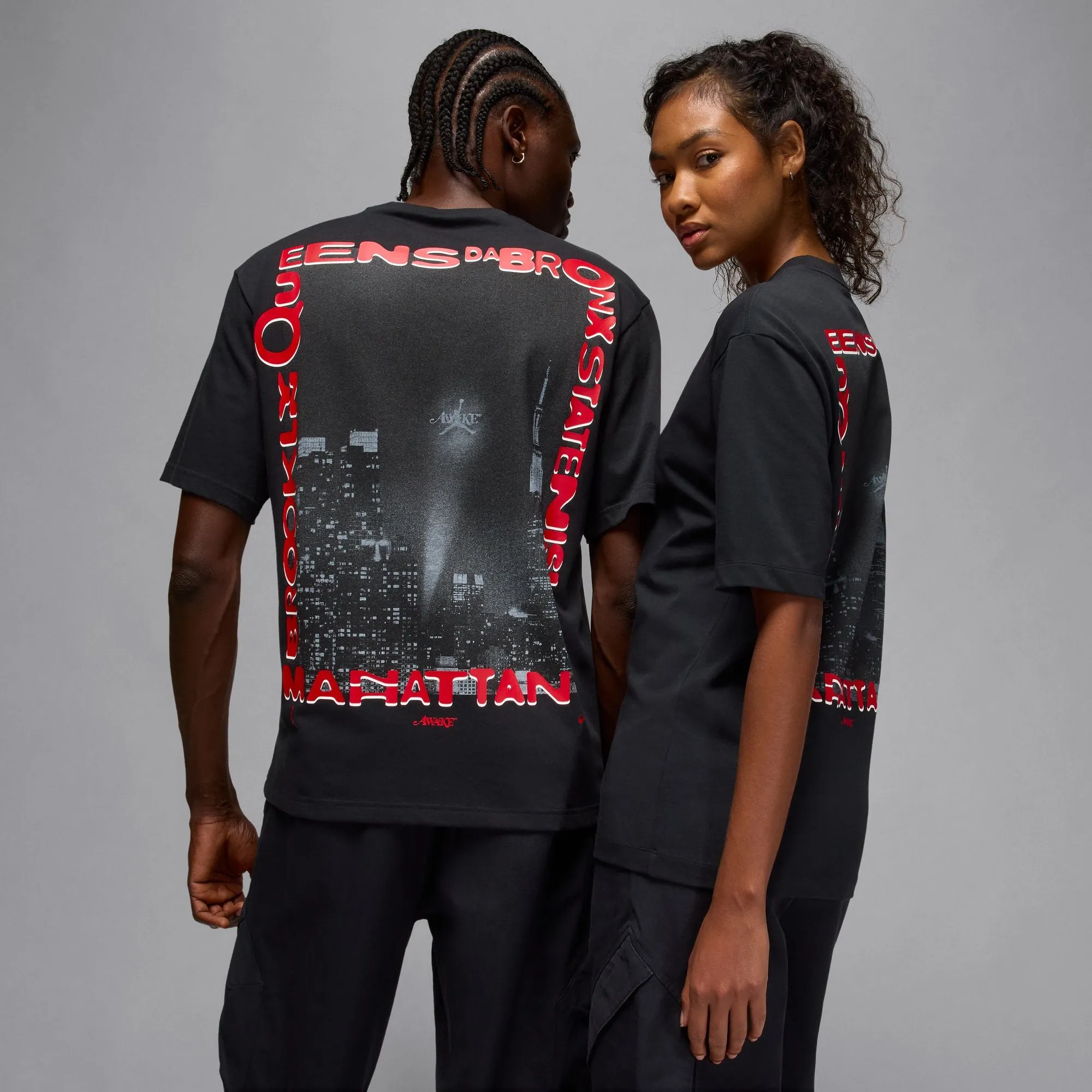 Recycled Polyester Blend AWAKE NY X JORDAN S/S TEE "BORO" - BLACK