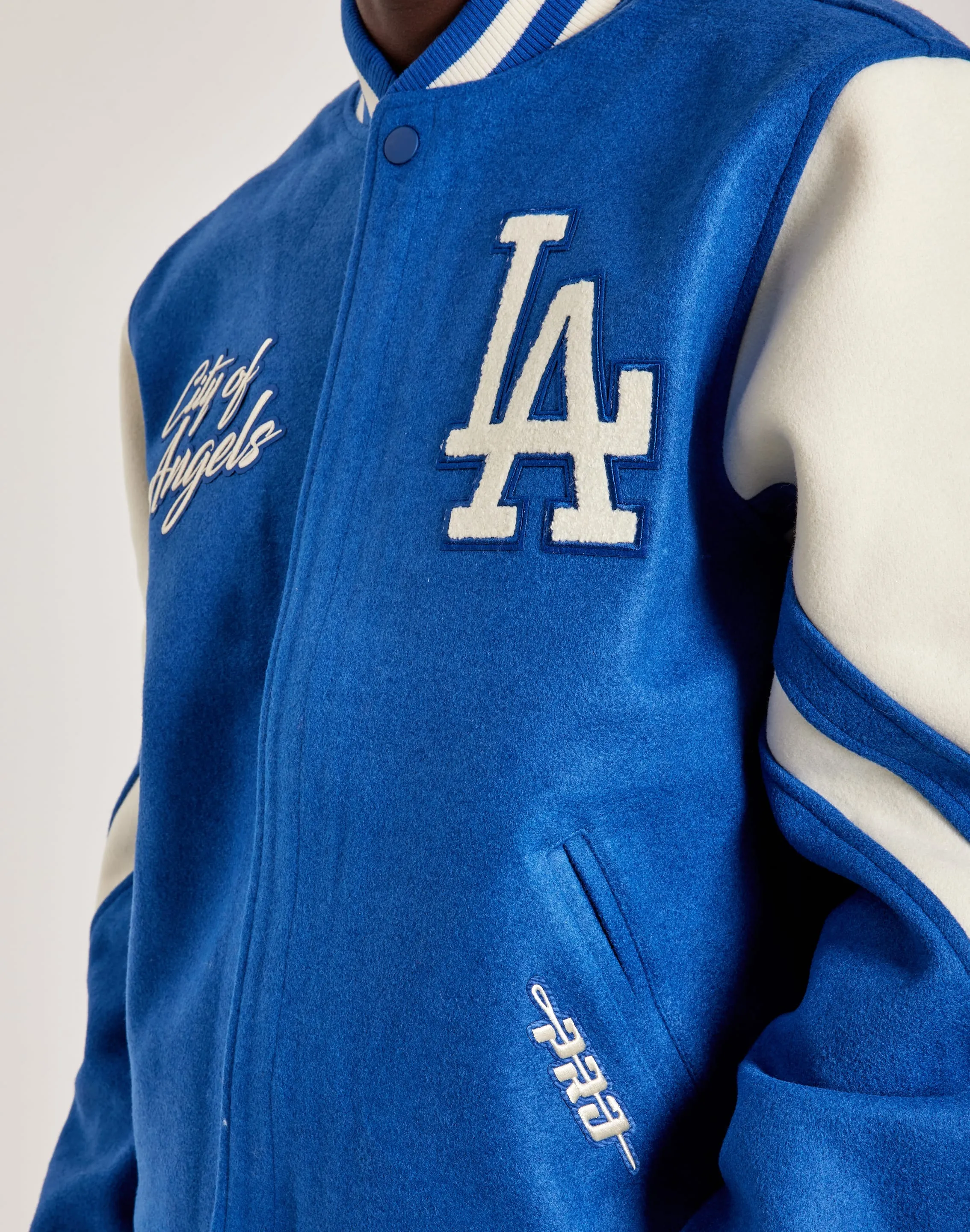 Pro Standard MLB Los Angeles Dodgers Varsity Jacket SustainableTextiles Couple Look
