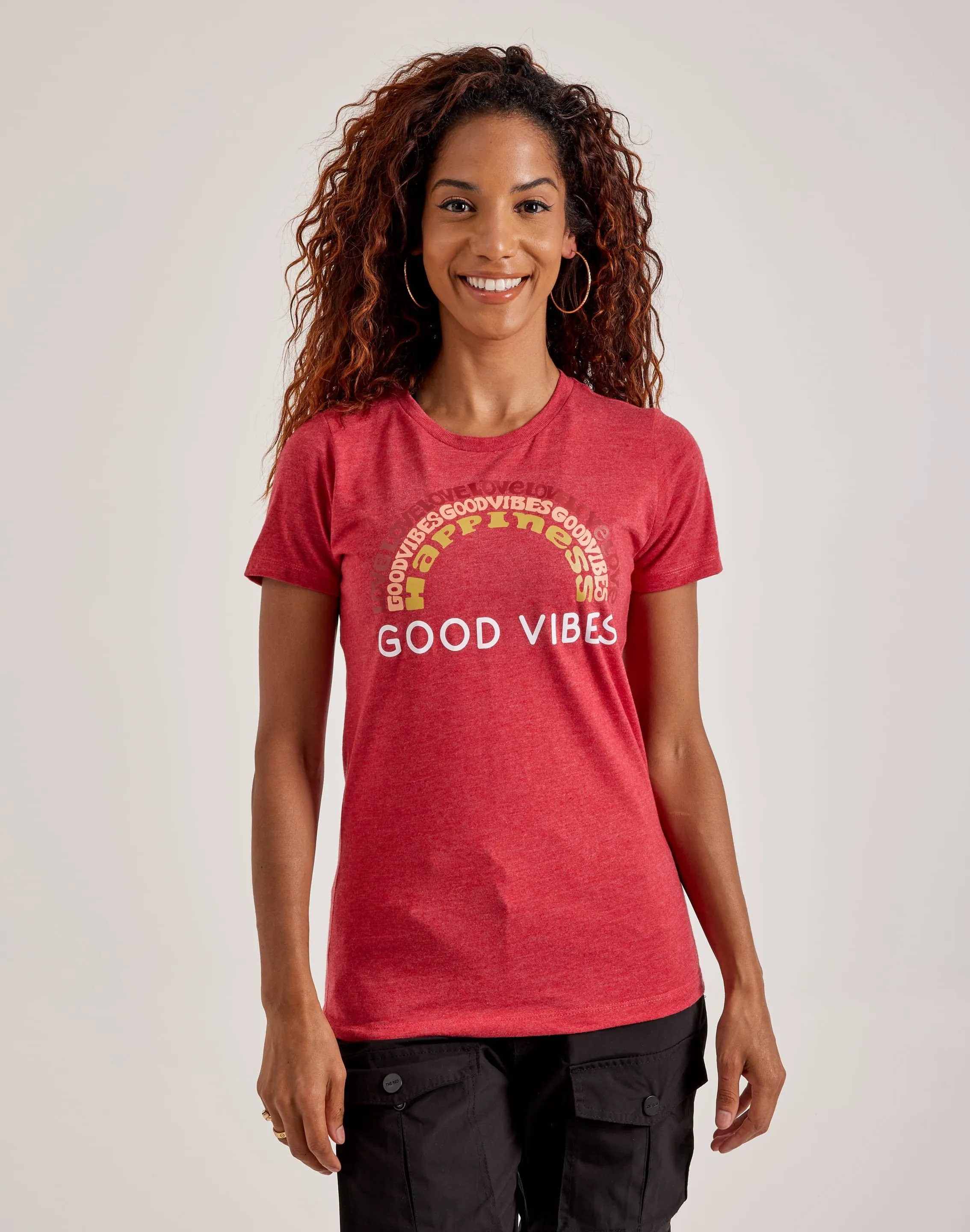 WrinkleResistant Finish LA Pop Art Word Art Good Vibes Tee