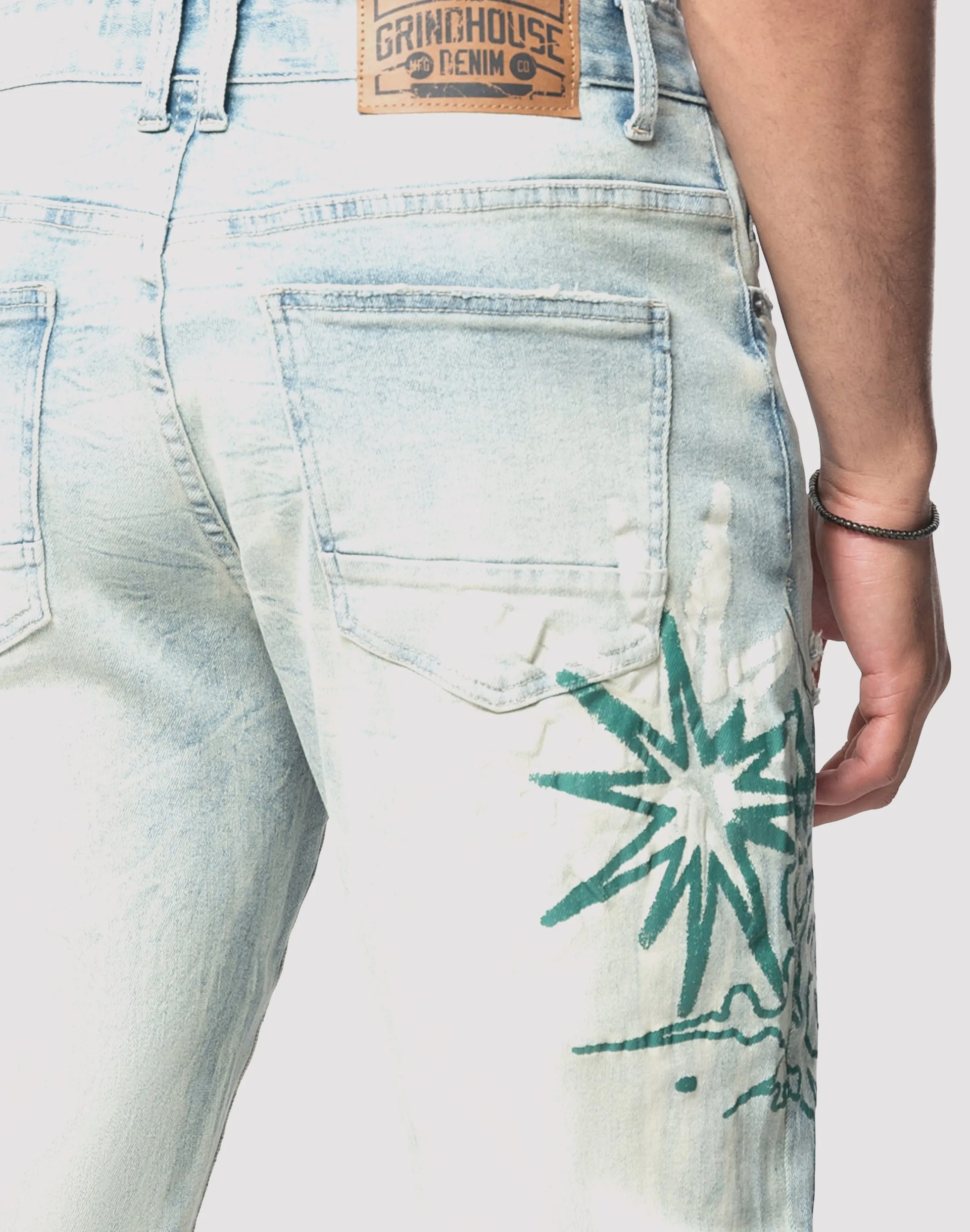 Grindhouse Straight Fit Stack Rhinestone Sevier Denim Jeans Fur Fit Cool Nylon