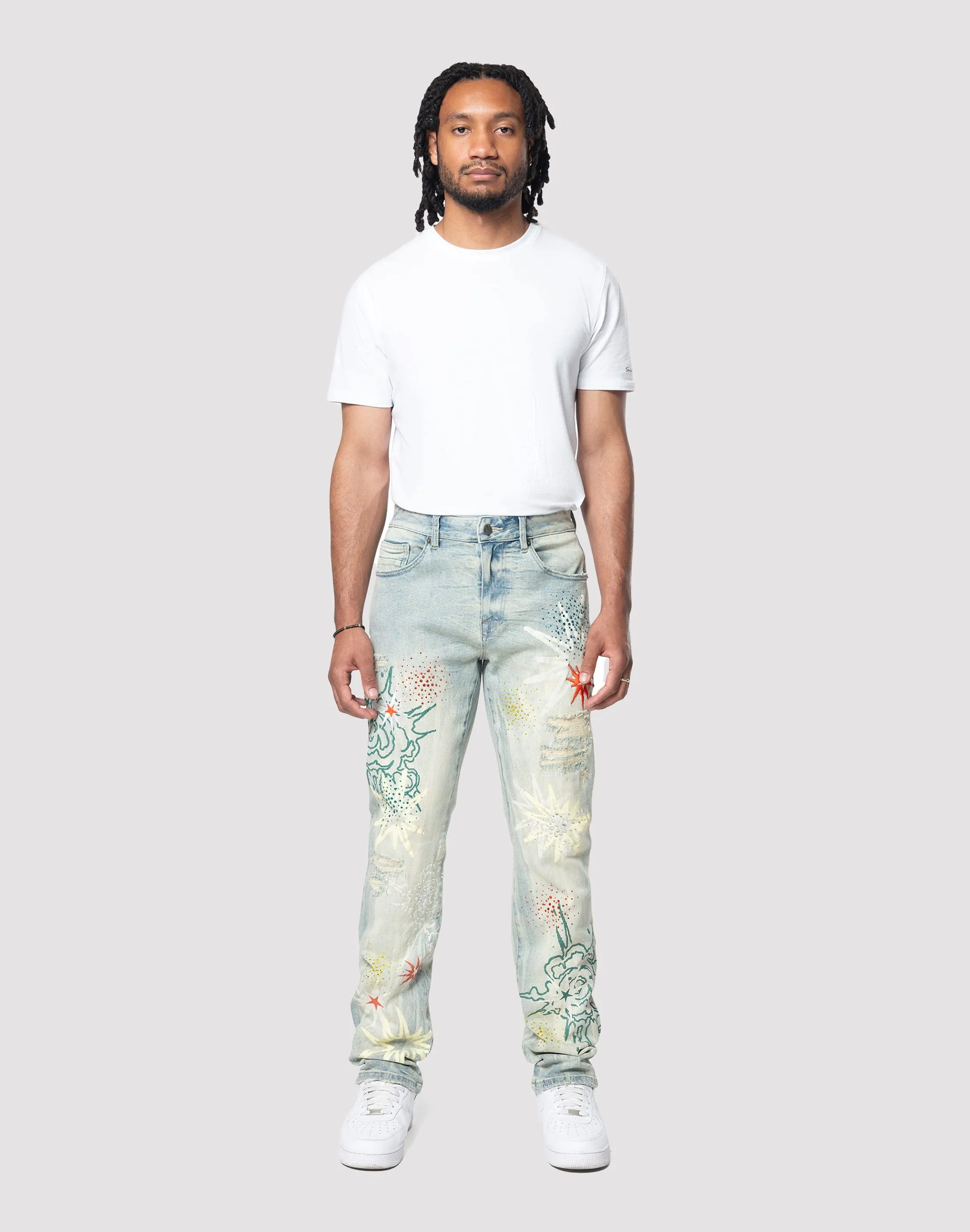 Grindhouse Straight Fit Stack Rhinestone Sevier Denim Jeans Royal Mode outdoor mode