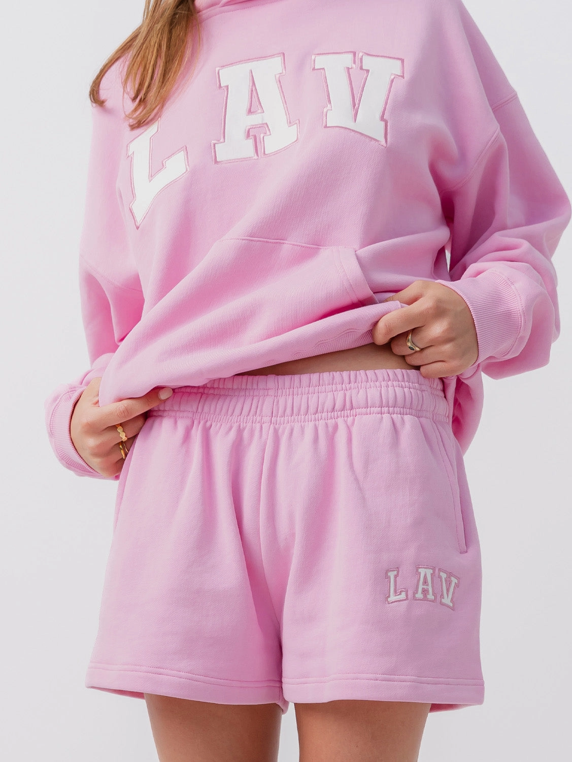 Layered Cuff Design Applique Fleece Shorts