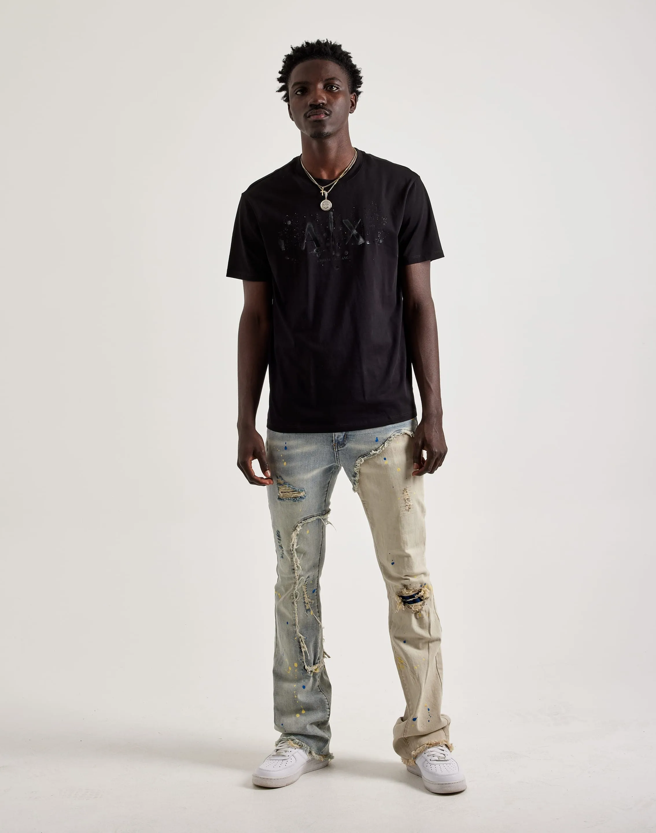 Armani Exchange Paint Splatter Logo Tee BiasCut Trims Fine Weave