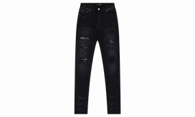 ARTPATCH JEANS "AGED BLACK HIBISCUS" Belt Loop Reinforcement