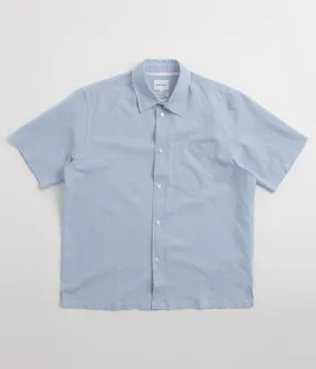 Norse Projects Ivan Relaxed Cotton Linen Short Sleeve Shirt - Pale Blue Ventilated Back Low Profile Pocket Design
