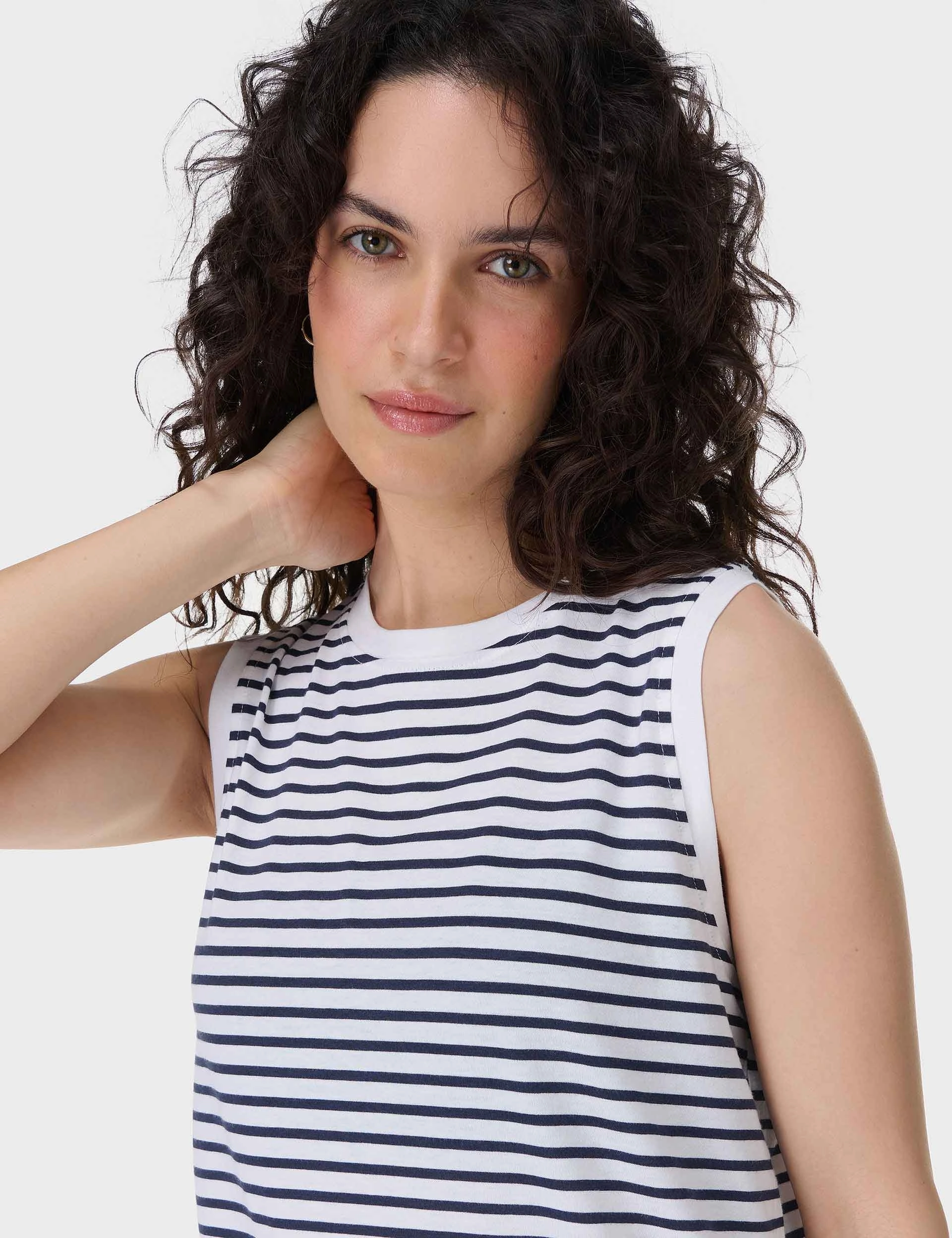 Minimal Comfort Heritage - preserving Essential Sleeveless Vest - White Navy Stripe