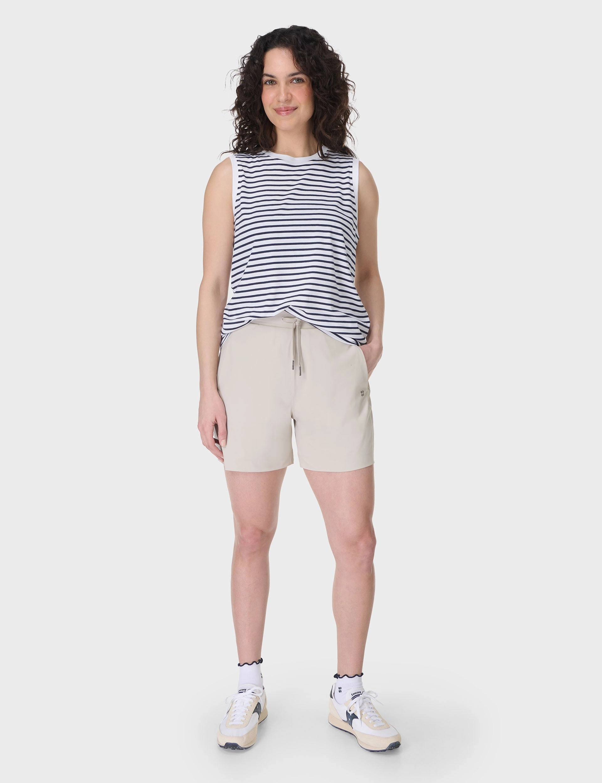 Flatlock Seams Essential Sleeveless Vest - White Navy Stripe