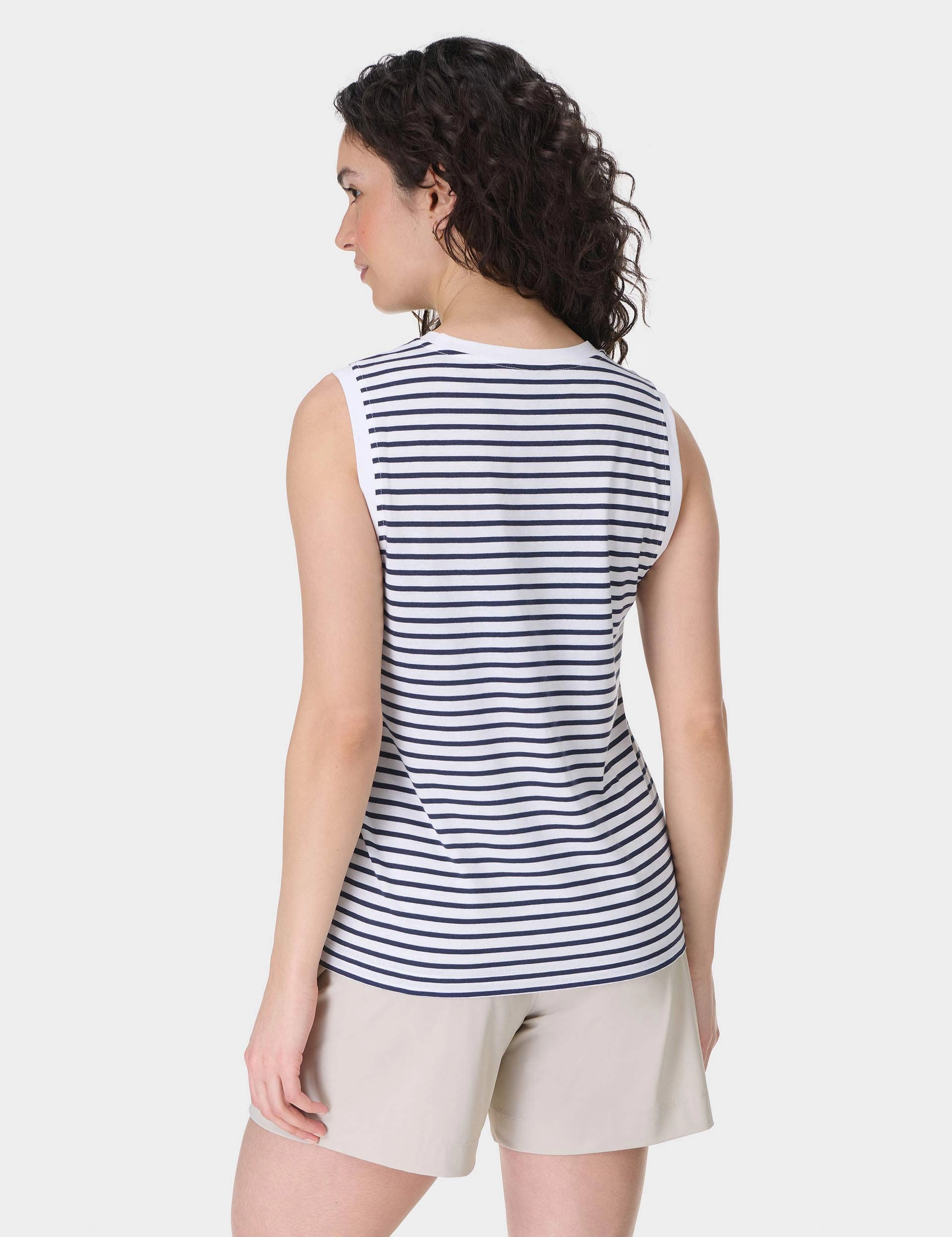 Quick Absorb Material QuickDry Textile Essential Sleeveless Vest - White Navy Stripe