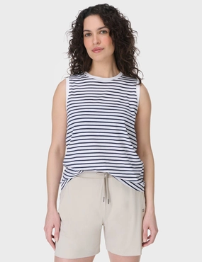 Essential Sleeveless Vest - White Navy Stripe Allied - compatible Fixed