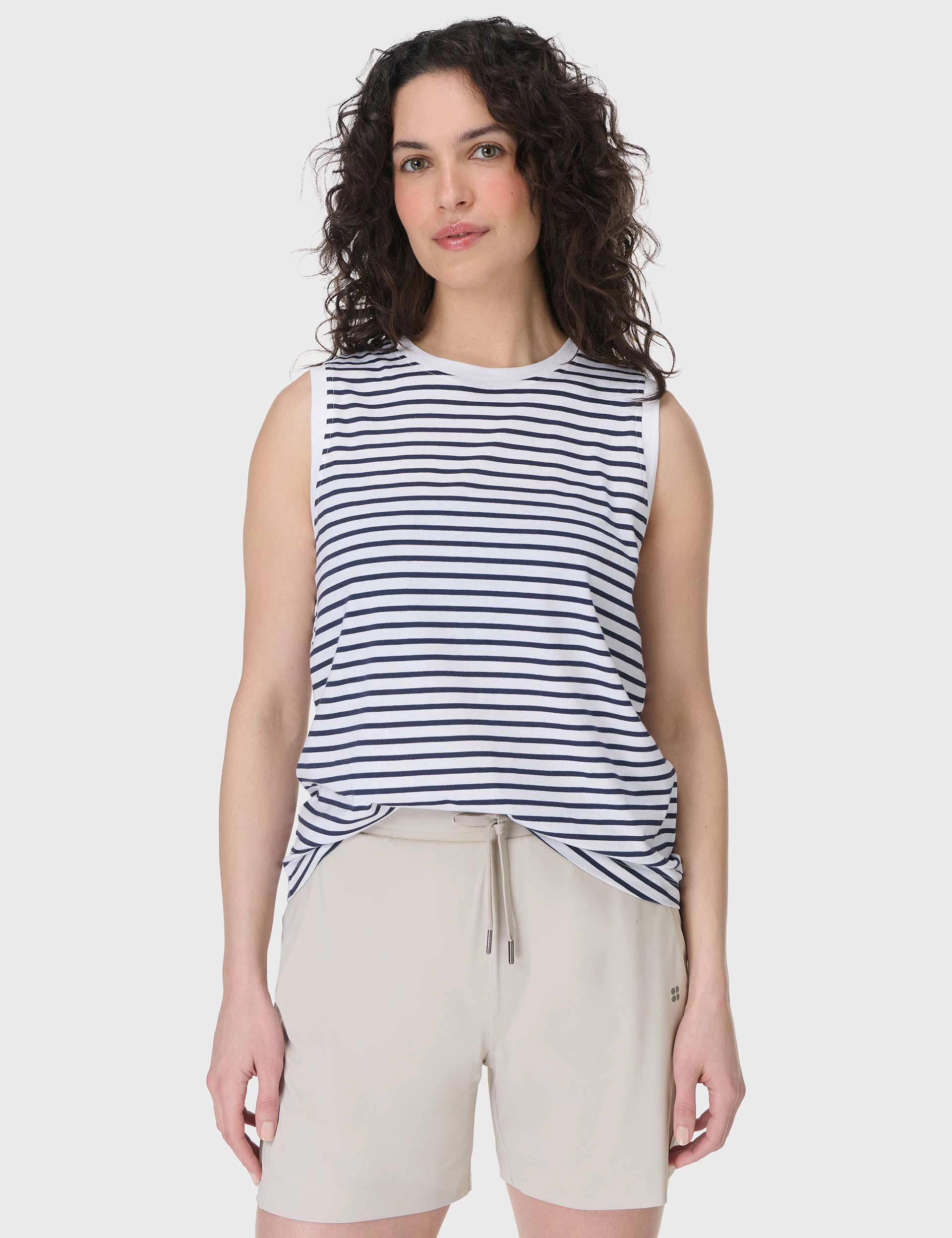 Essential Sleeveless Vest - White Navy Stripe Allied - compatible Fixed