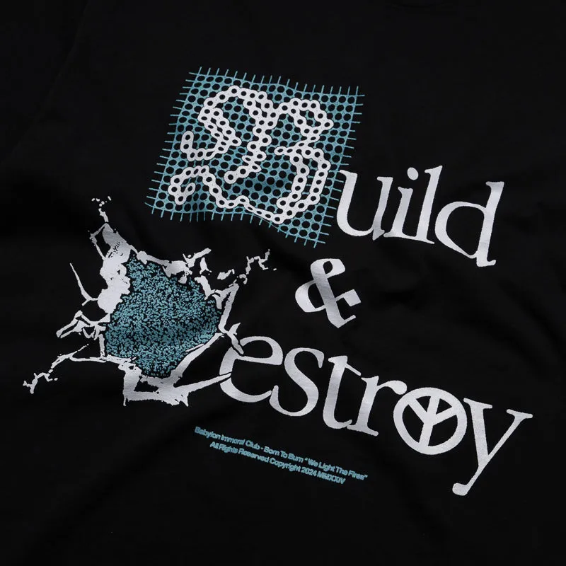 Straight fit long hem Babylon Build & Destroy Tee - Black