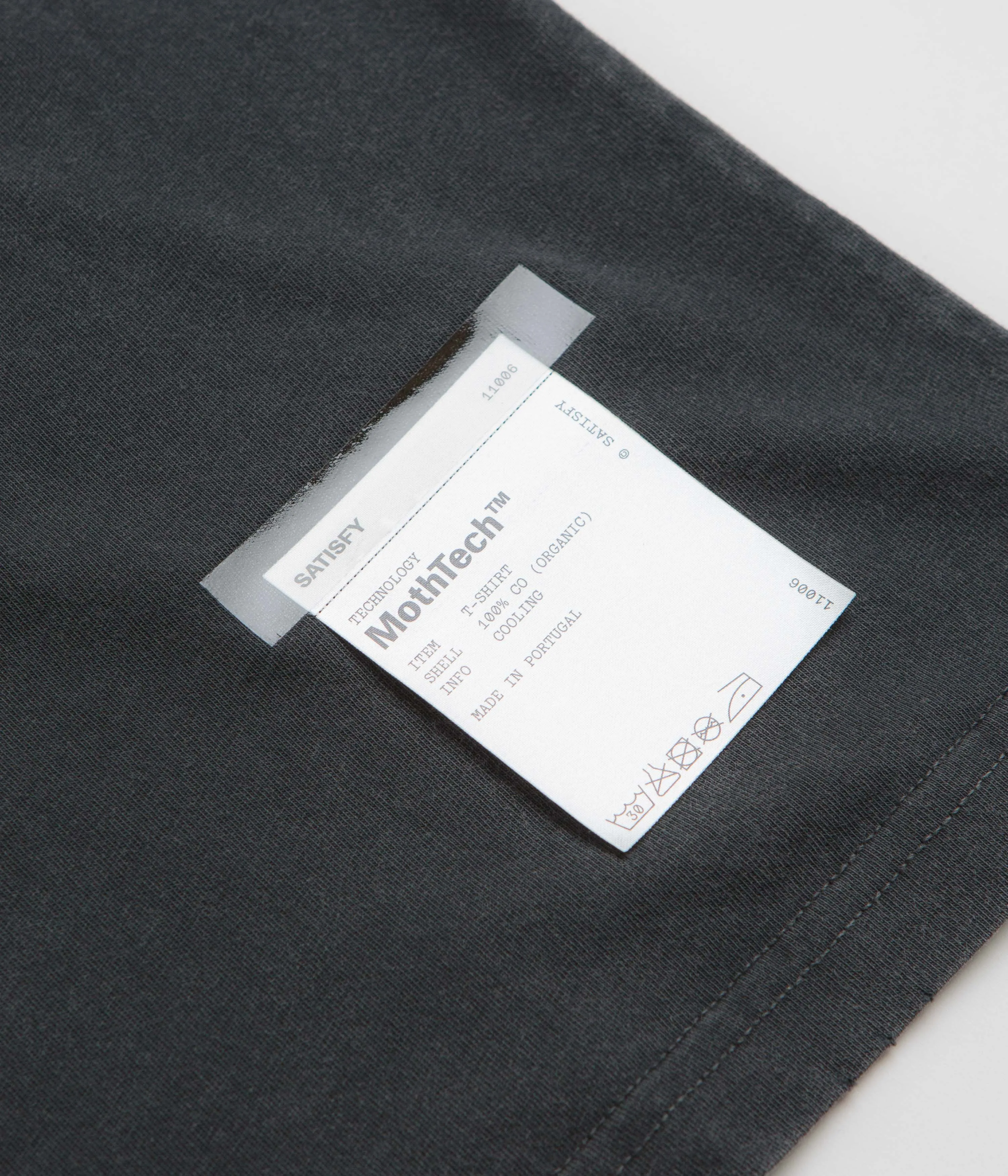 draping Satisfy MothTech Logo T-Shirt - Aged Black
