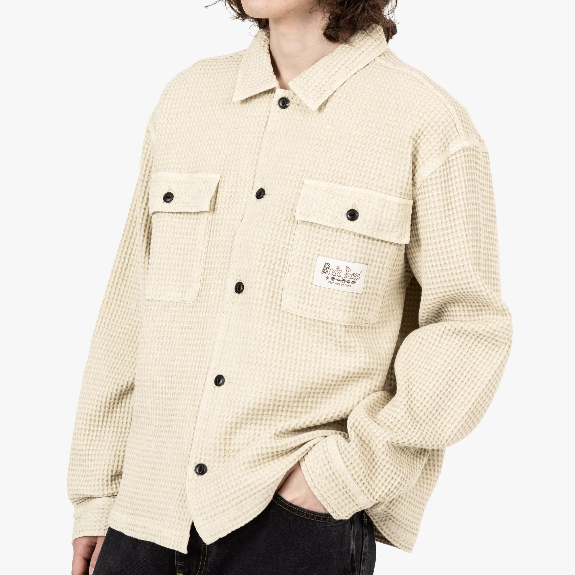 Brain Dead Waffle Button Front Shirt / Tan Sustainable Choice