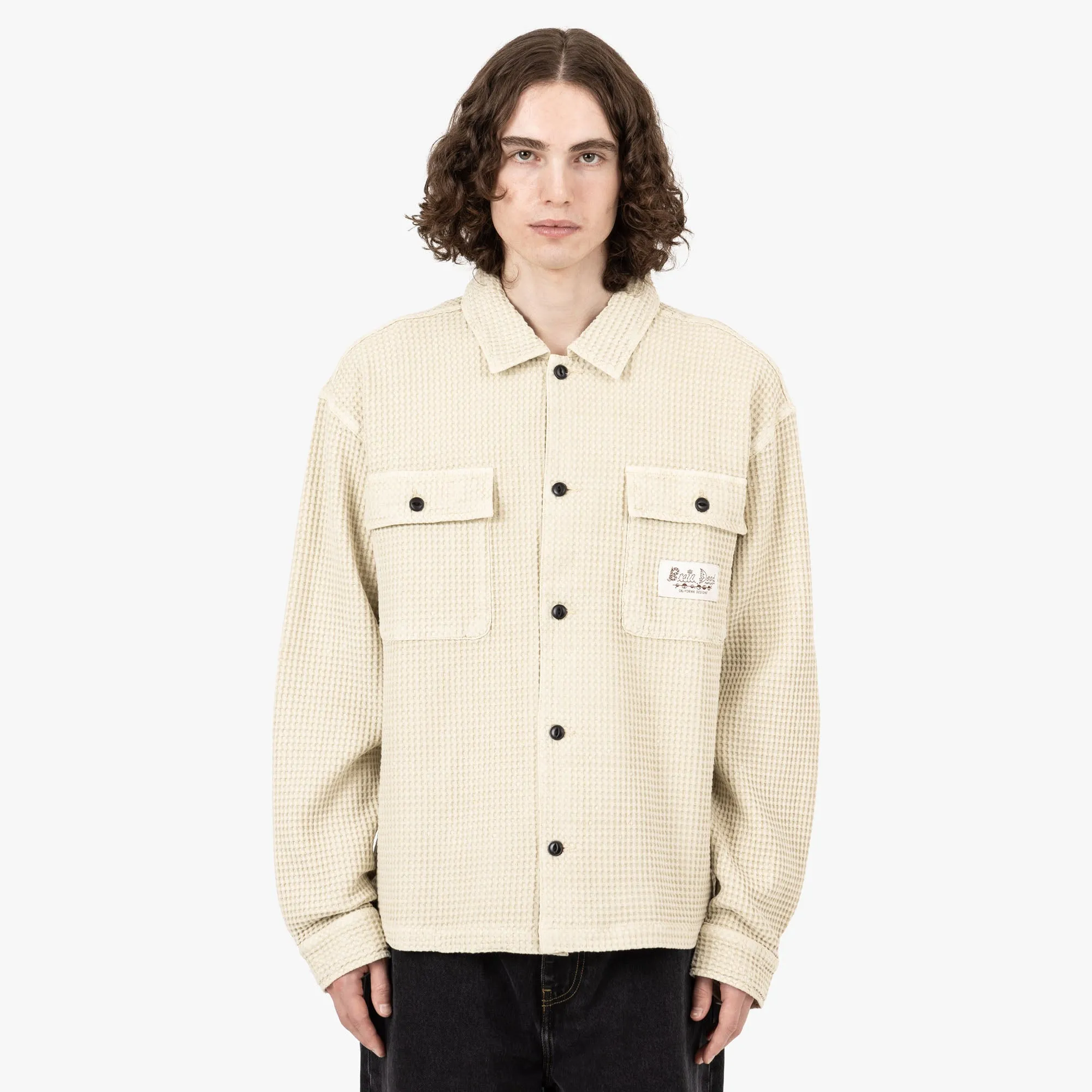 Brain Dead Waffle Button Front Shirt / Tan Anti Pill Technology
