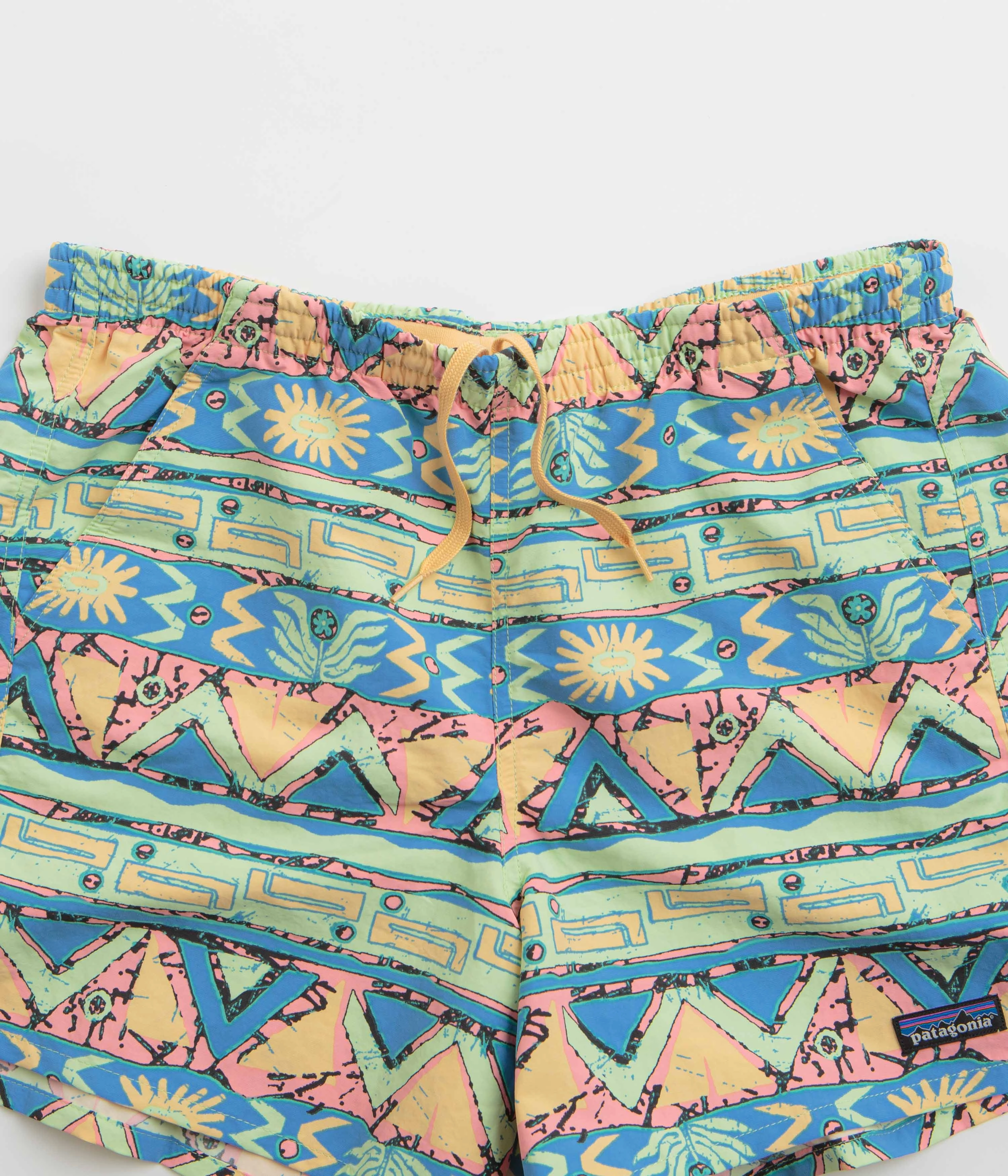 Patagonia Womens Baggies 5" Shorts - High Hopes Geo: Salamander Green Game Day