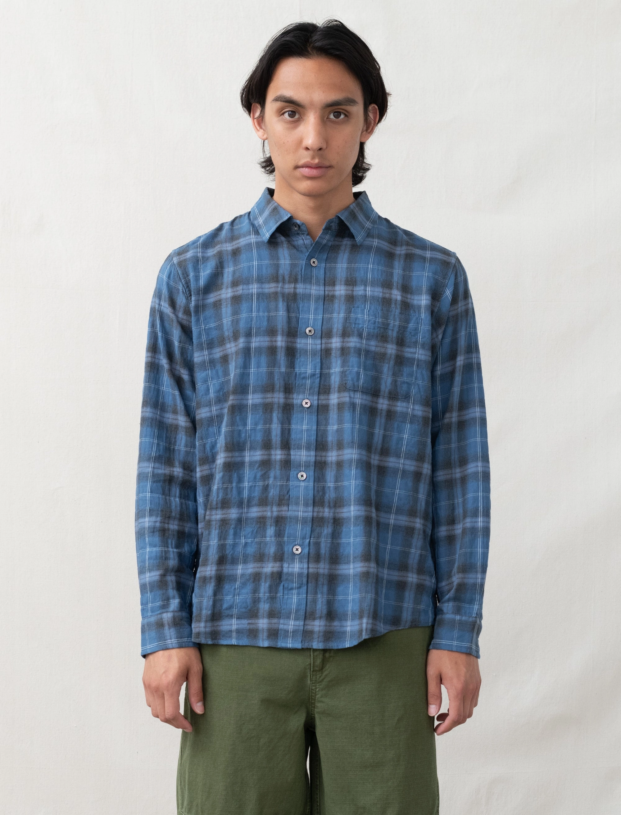 Compact Thermal Insulation ThermalRegulationLayer Beach Plaid Shirt (Blue)