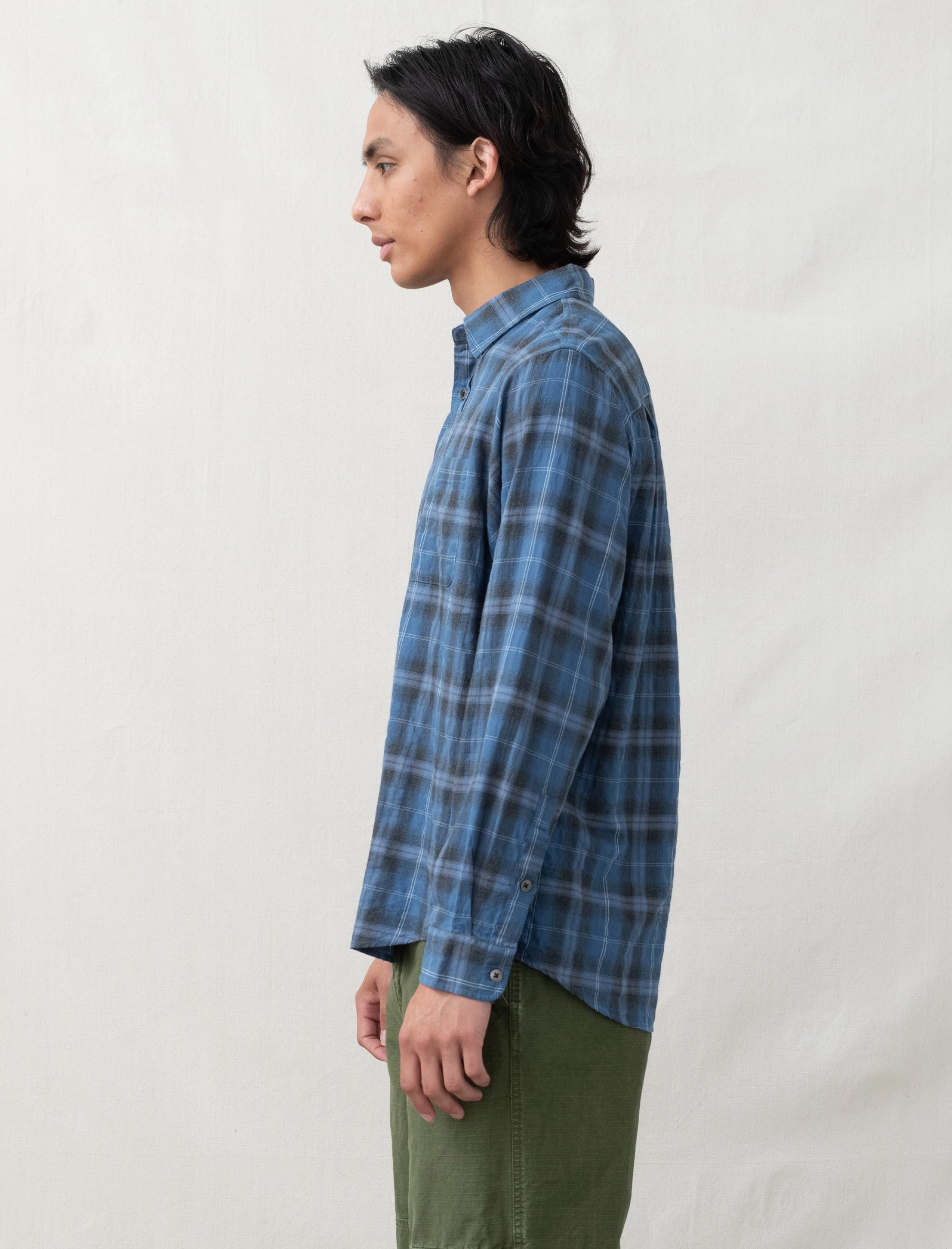 Hygroscopic Inner Layer NoSlip Grip Beach Plaid Shirt (Blue)