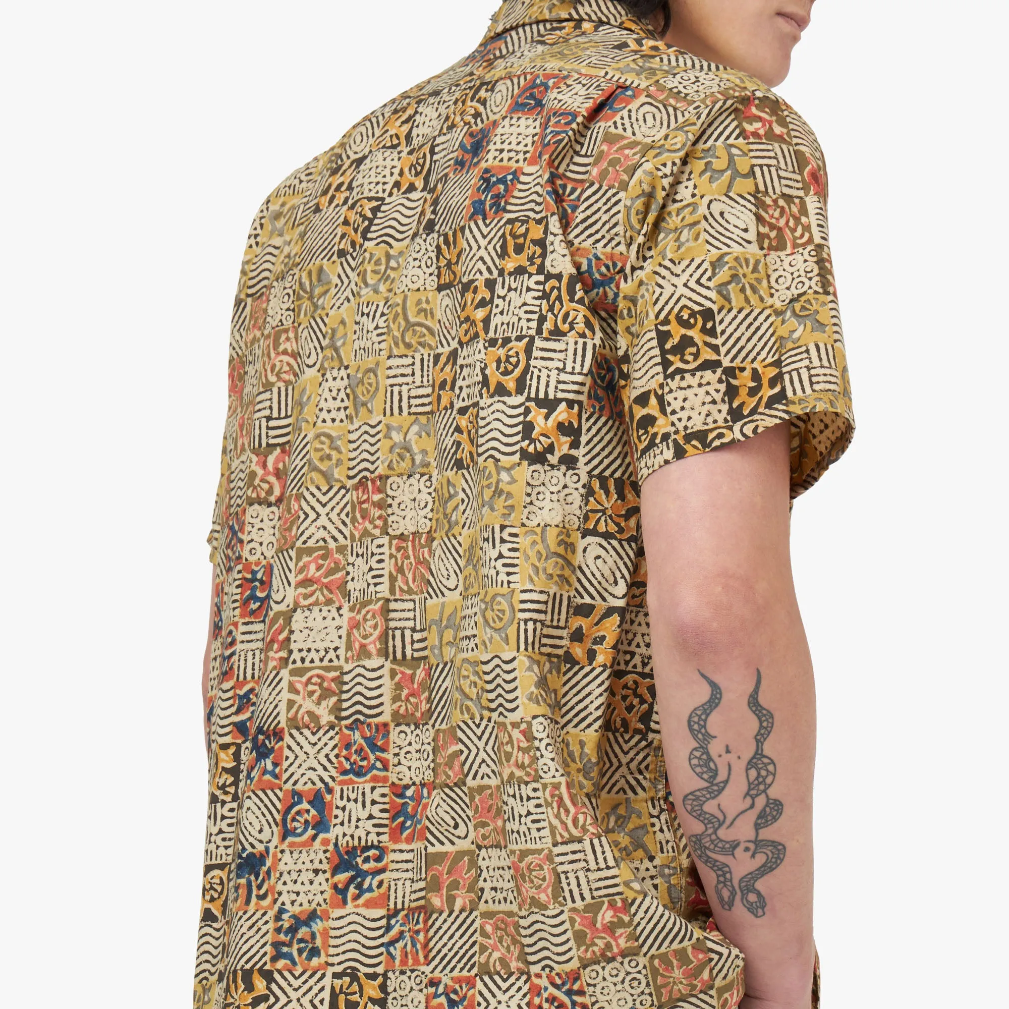 Moisture wicking Reinforced Elasticity BEAMS PLUS Open Collar Short Sleeve Shirt Block Print / Paisley