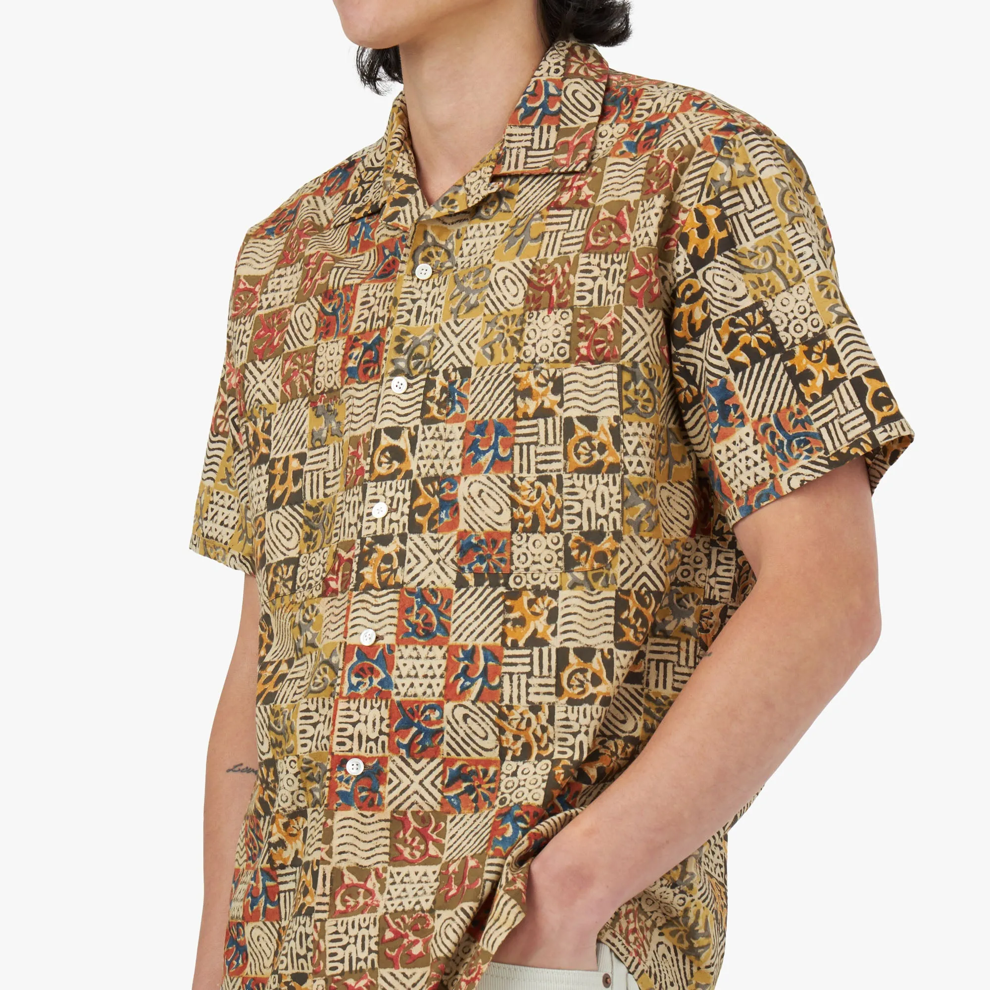 Professional Look BEAMS PLUS Open Collar Short Sleeve Shirt Block Print / Paisley