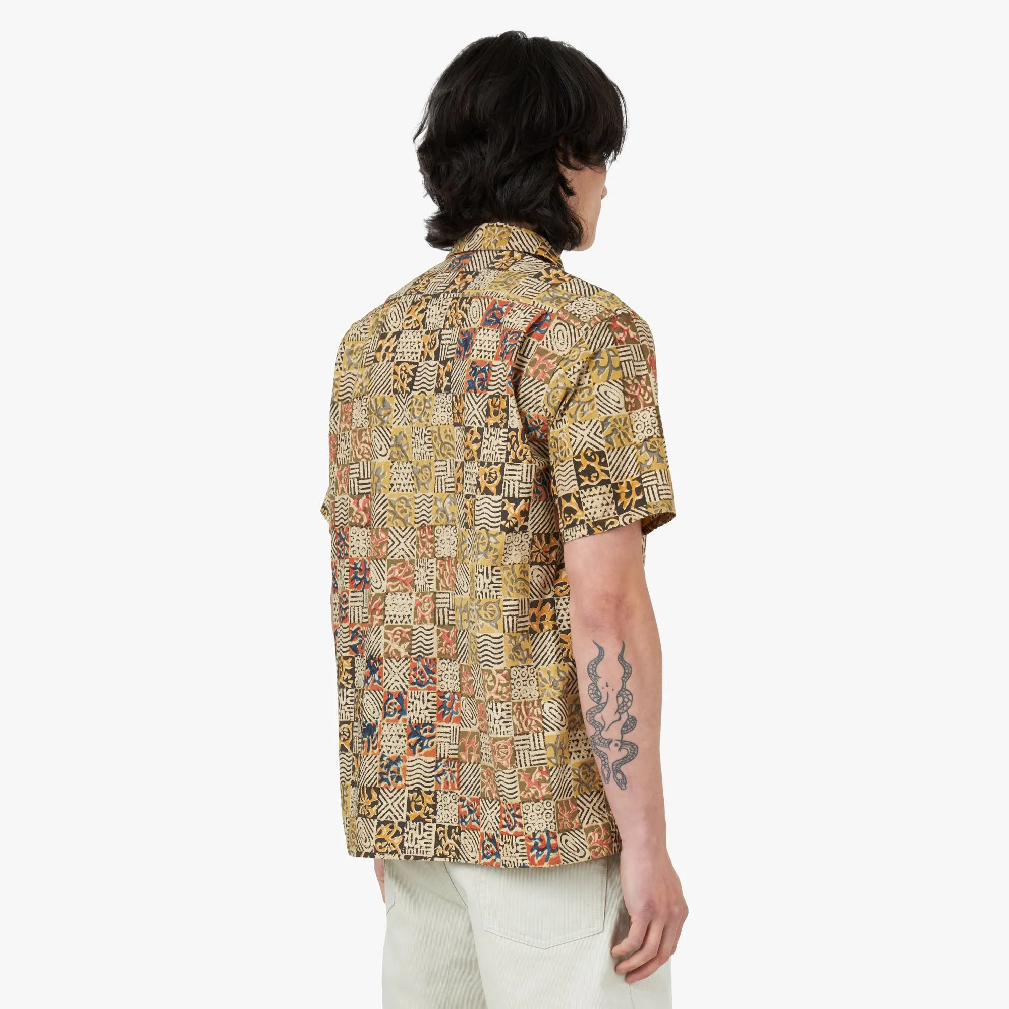 Smooth Texture BEAMS PLUS Open Collar Short Sleeve Shirt Block Print / Paisley