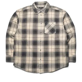 Sporty Look Purple Brand Wordmark Plaid Western Shirt - Brown