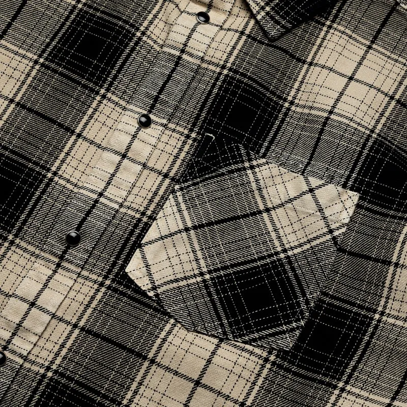Roll-Up Sleeve quick dry Purple Brand Wordmark Plaid Western Shirt - Brown