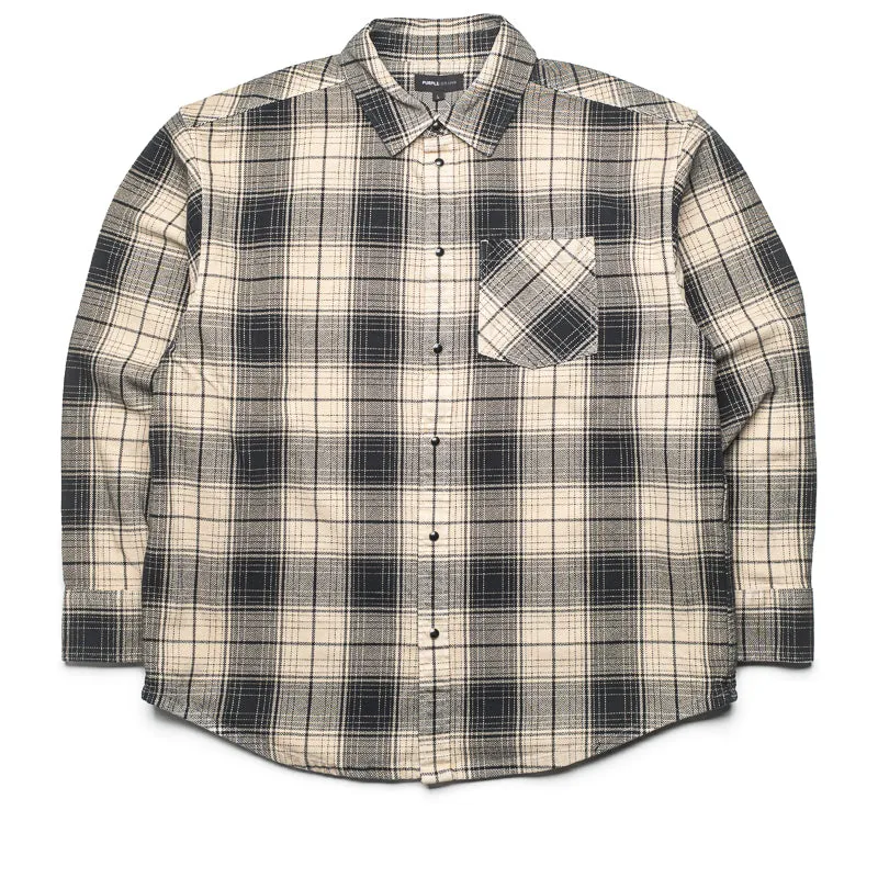 Sporty Look Purple Brand Wordmark Plaid Western Shirt - Brown