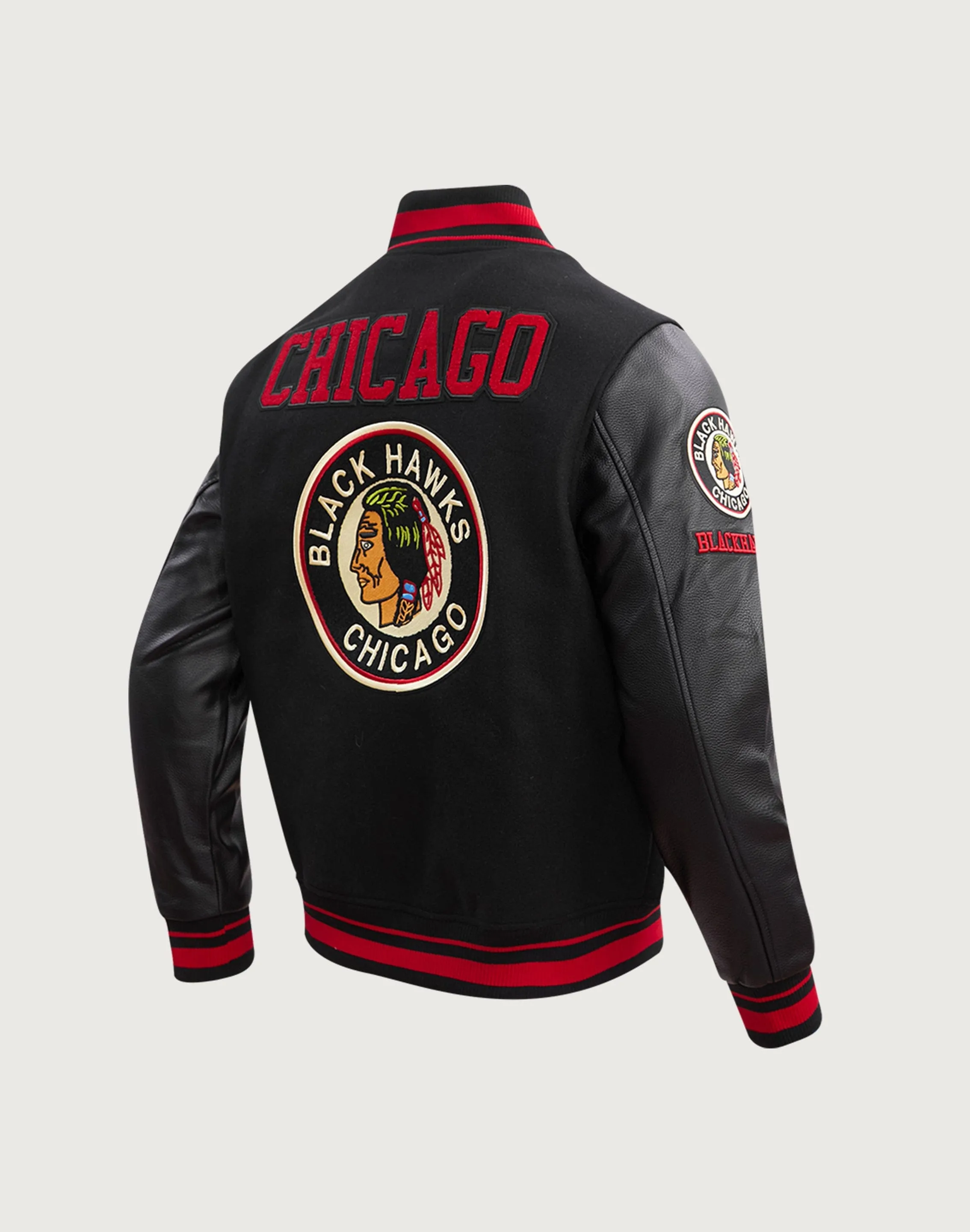 Pro Standard NHL Chicago Blackhawks Retro Classic Rib Wool Varsity Jacket Global Edge Layer Light