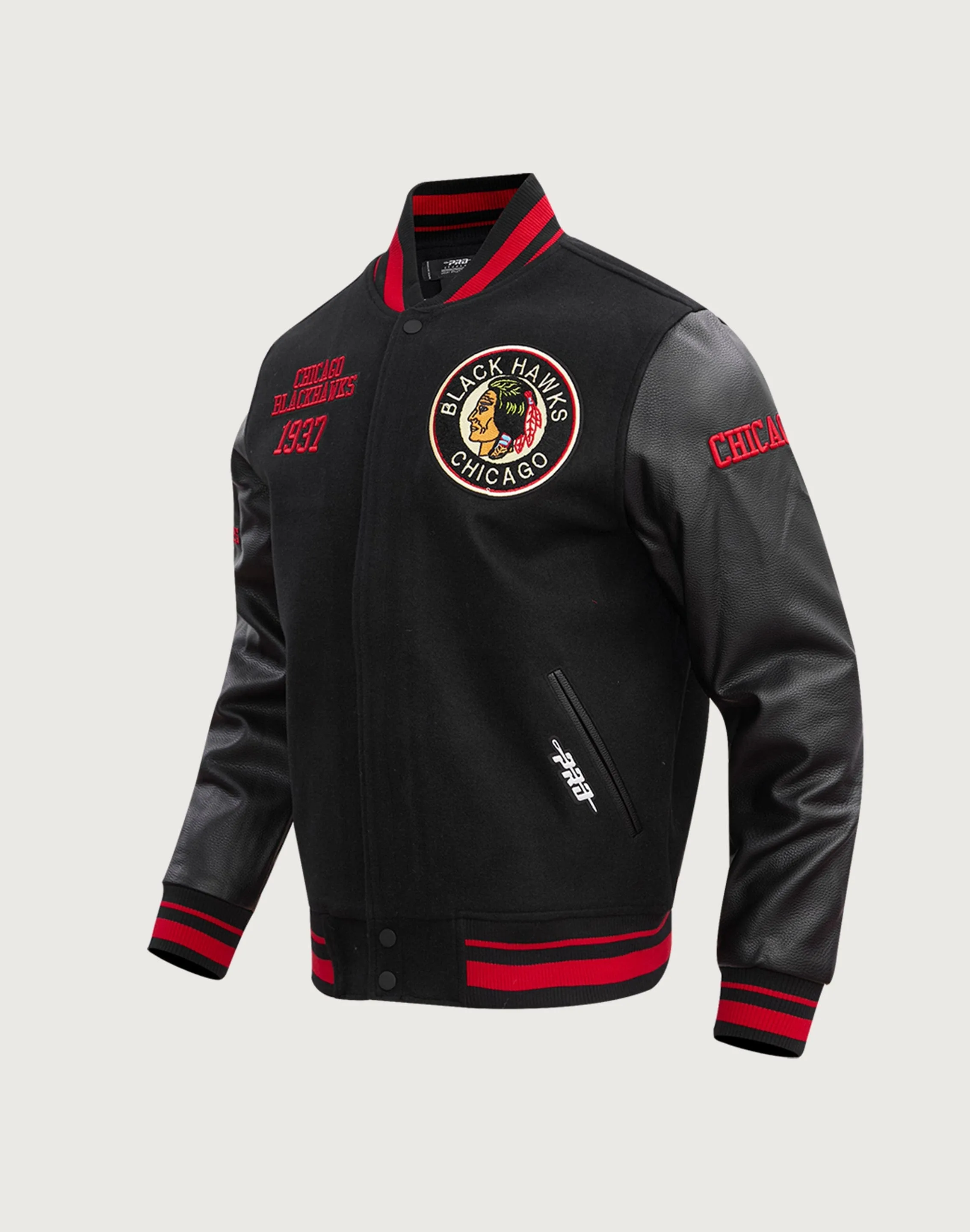 Durable Reinforced Edges Colorfast Technology Pro Standard NHL Chicago Blackhawks Retro Classic Rib Wool Varsity Jacket