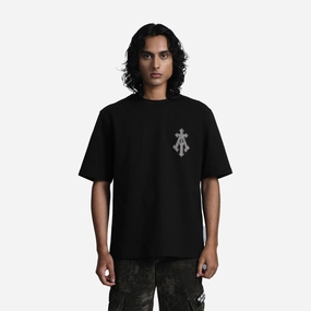 ALMOST GODS | ALMOST GODS TEE IN ZARI EMOBROIDERY { BLACK FourWayStretch DurableCoverstitch