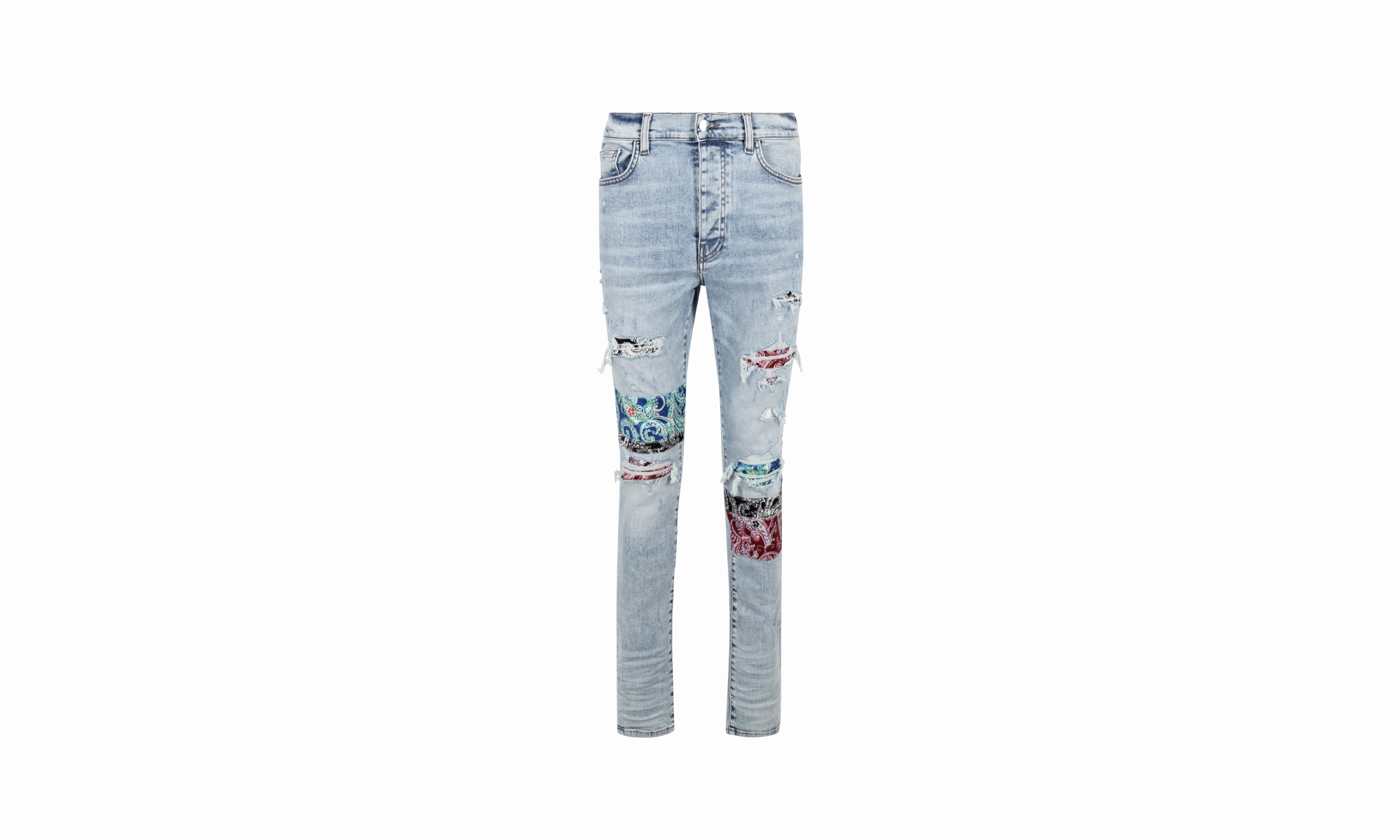 Breathable Classic Wear Eco Friendly Blue Pajama Art Patch Skinny Jeans "Blue"